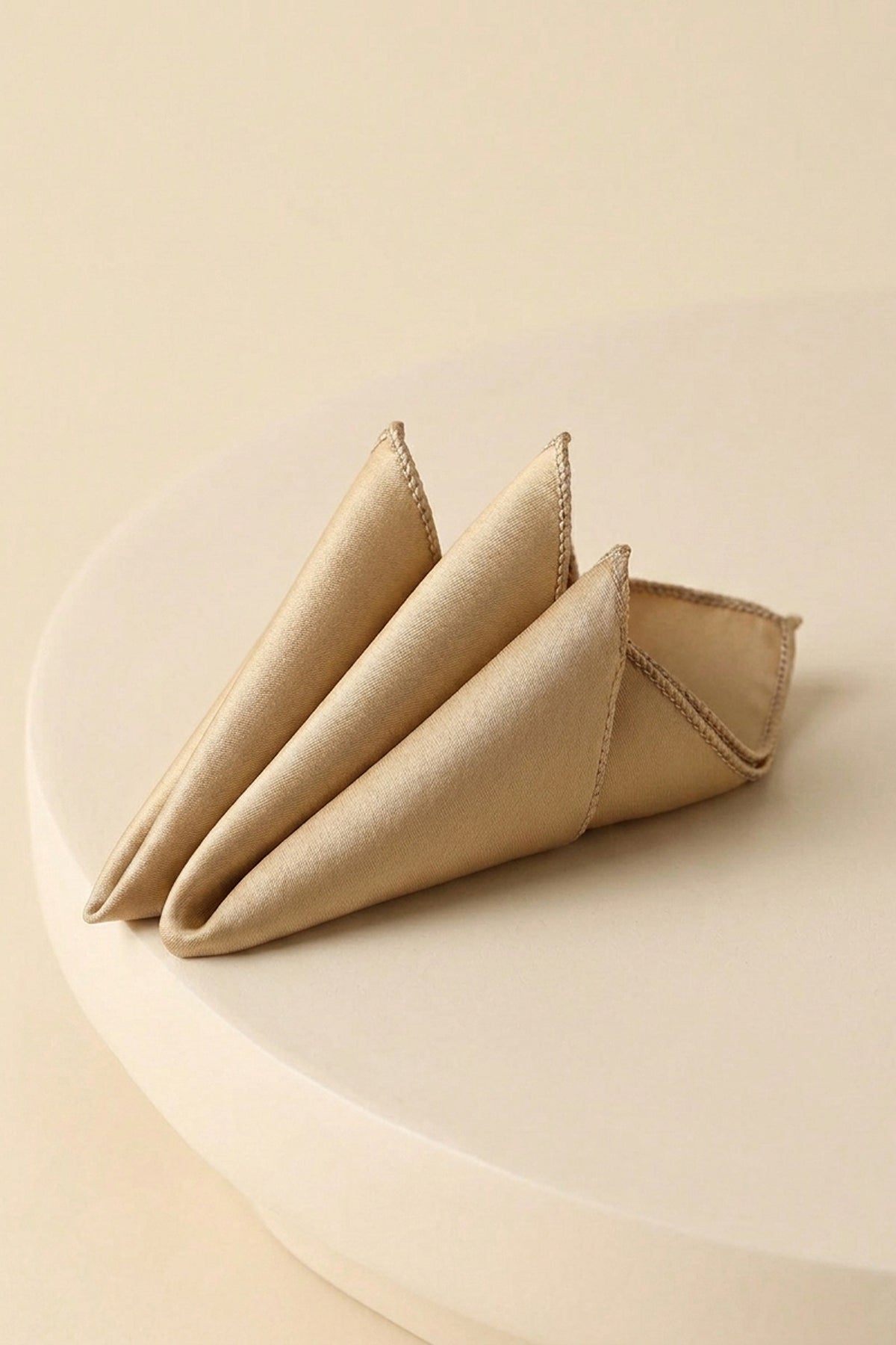 Beige Satin Plain Pocket Square