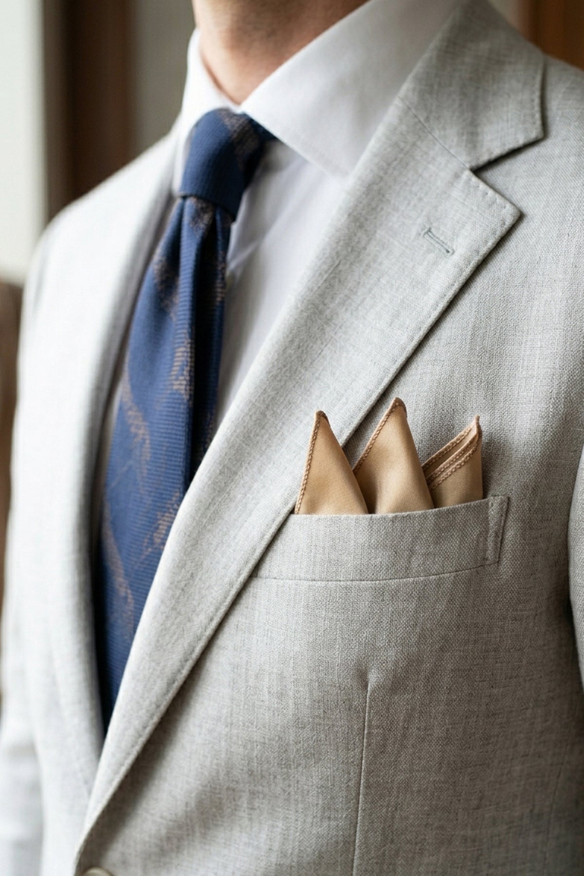 Beige Satin Plain Pocket Square