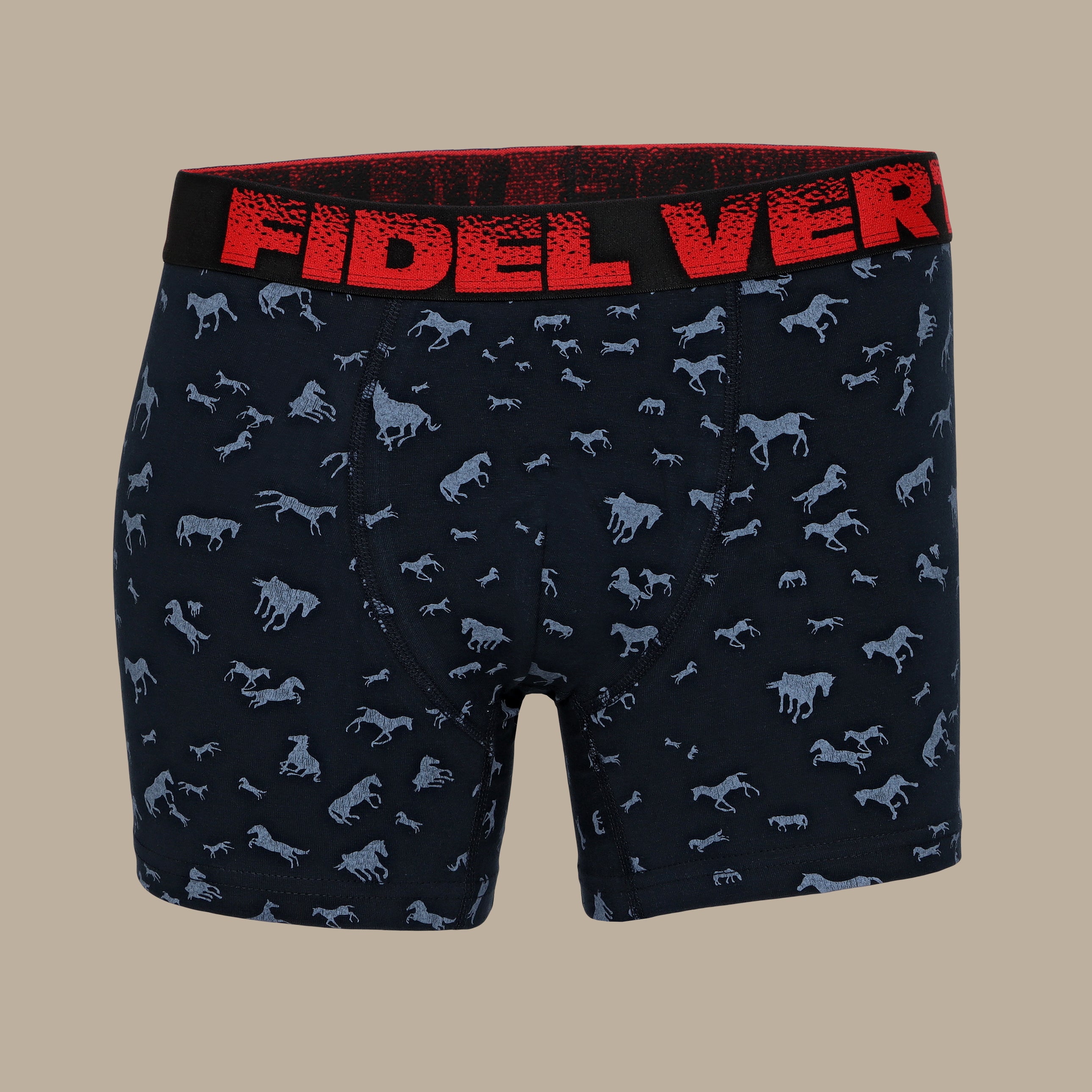 Navy Boxer with Horse Print