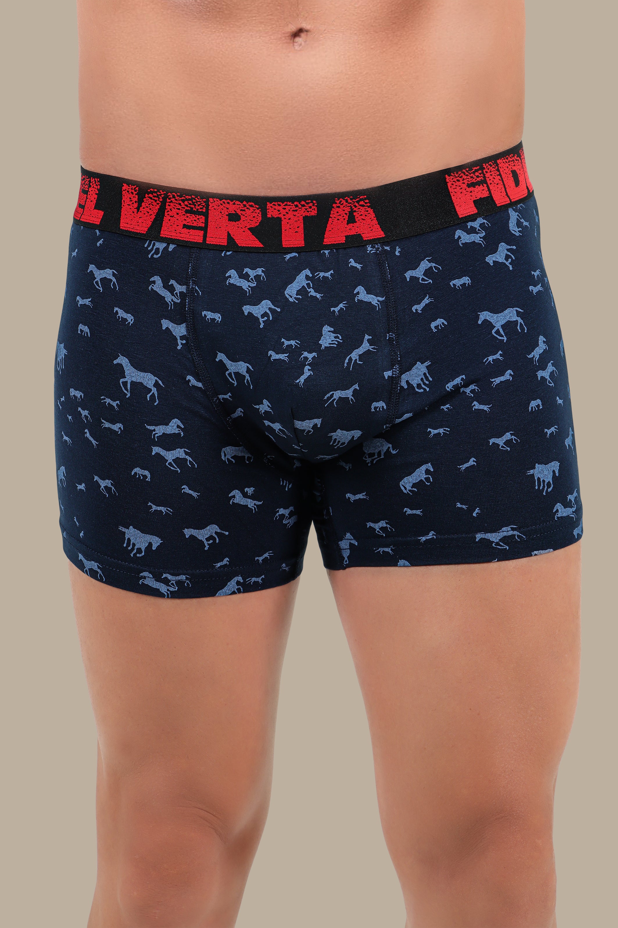 Navy Boxer with Horse Print