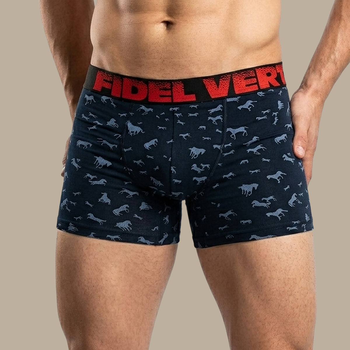 Navy Boxer with Horse Print