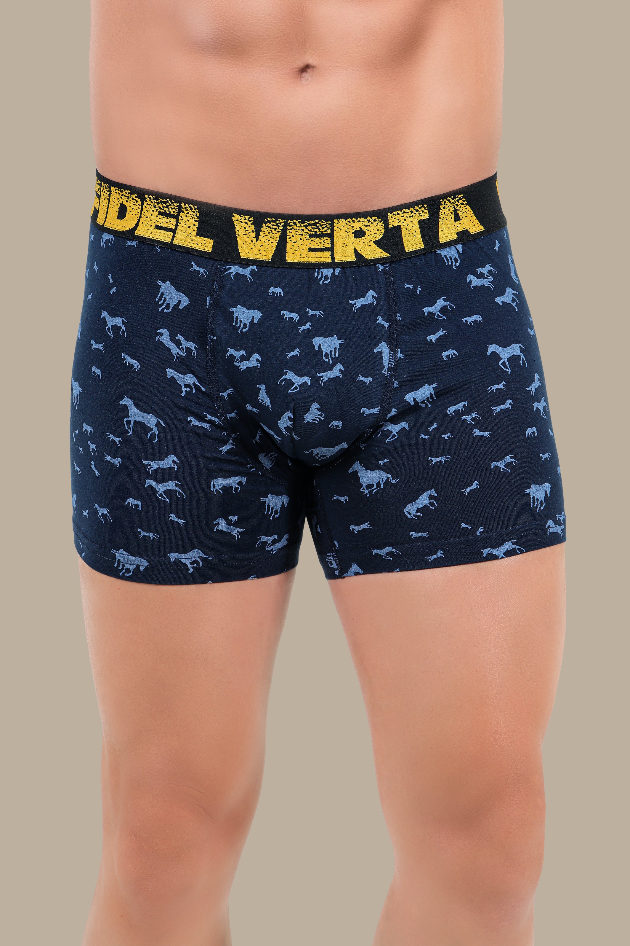 Navy Boxer with Horse Print