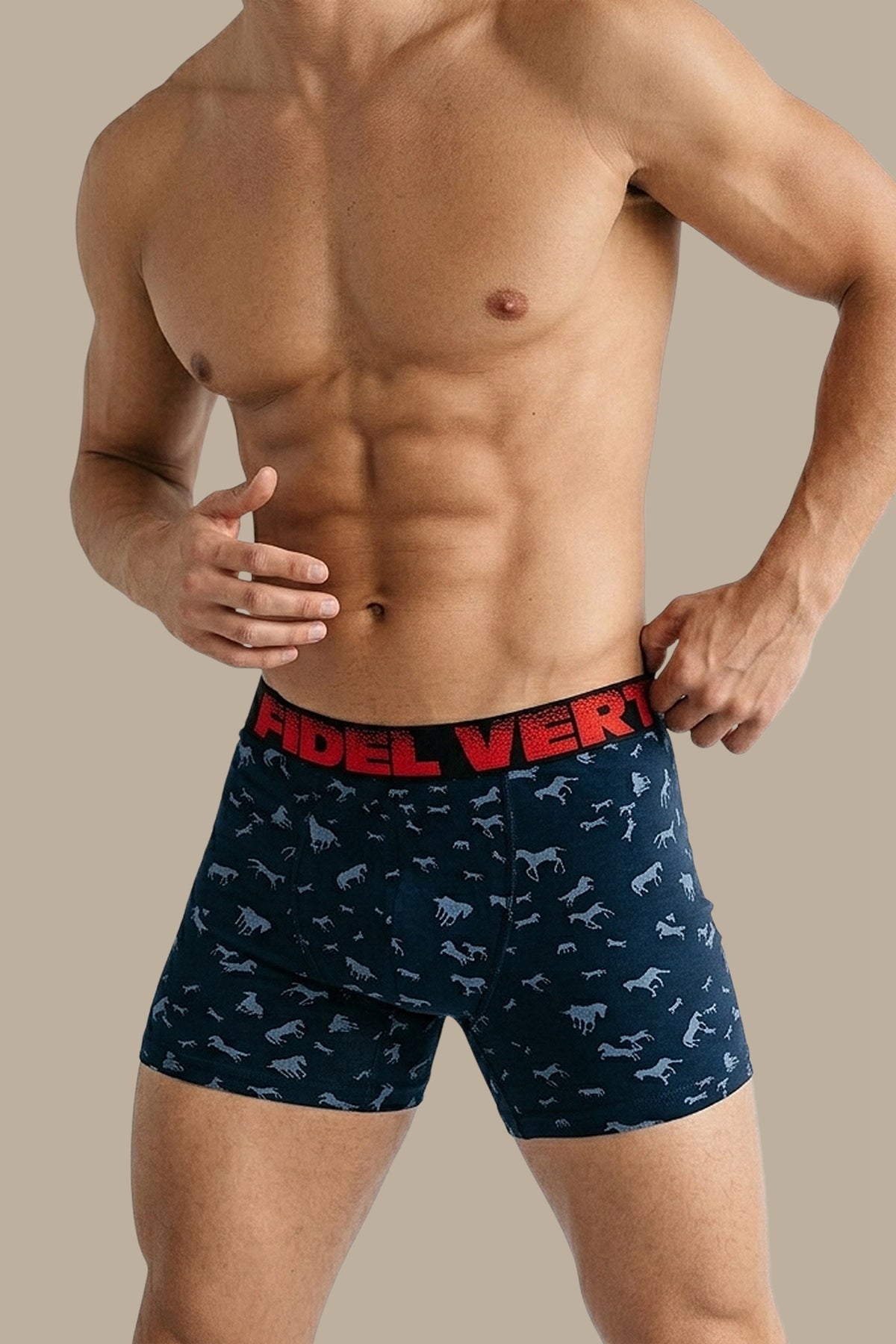 Navy Boxer with Horse Print