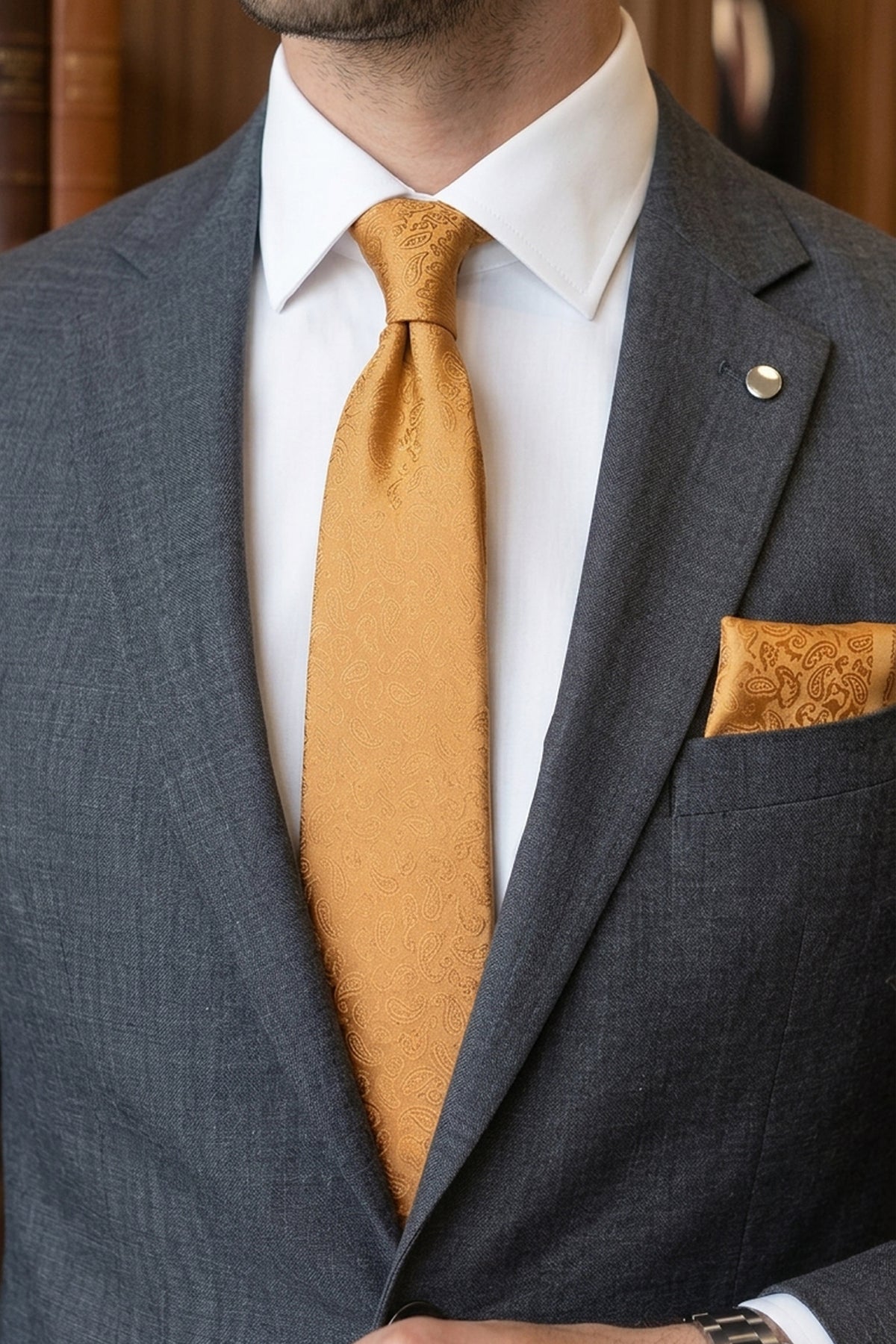Golden Paisley Perfection: 2-Piece Tie Set