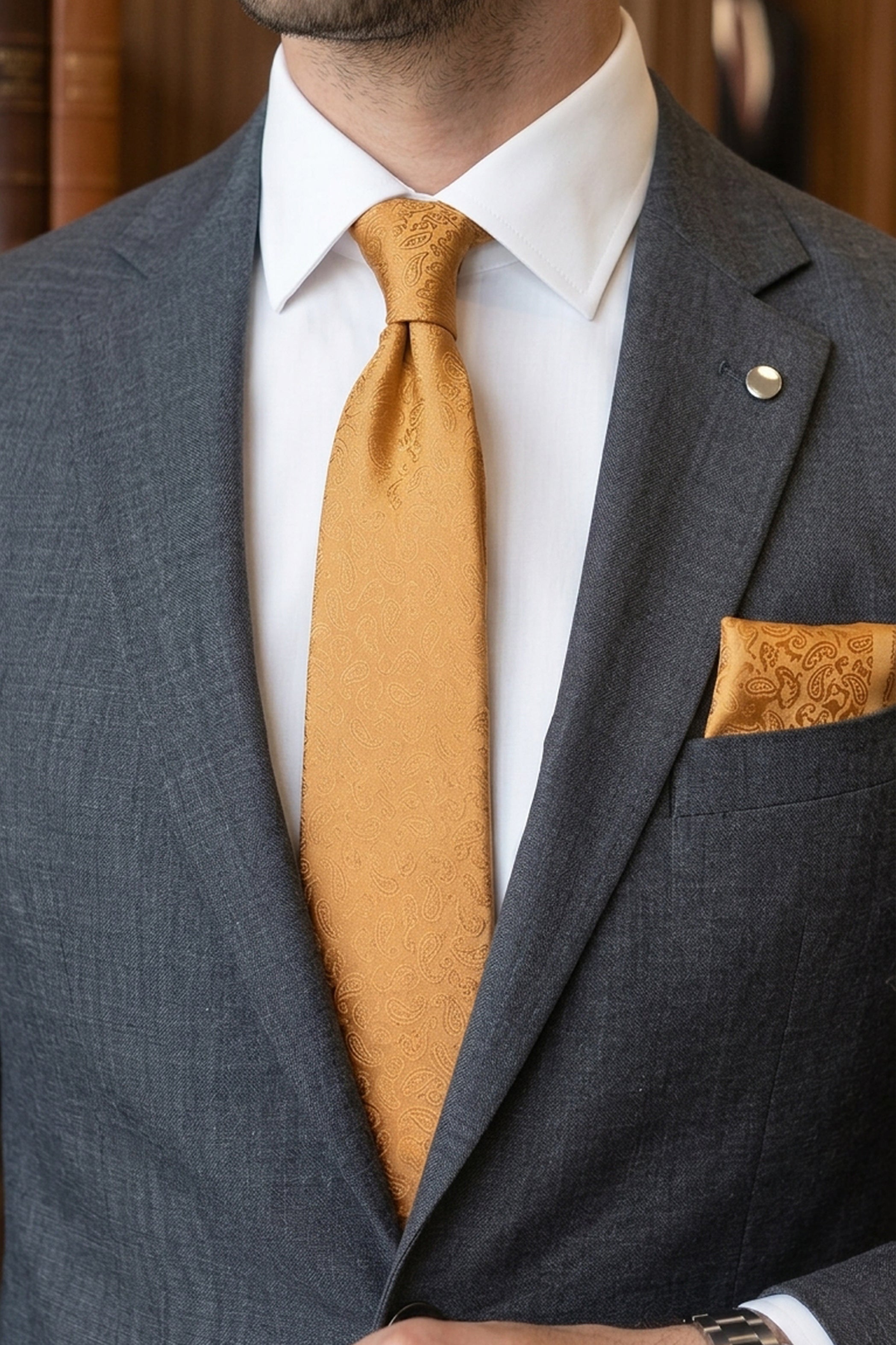 Golden Paisley Perfection: 2-Piece Tie Set