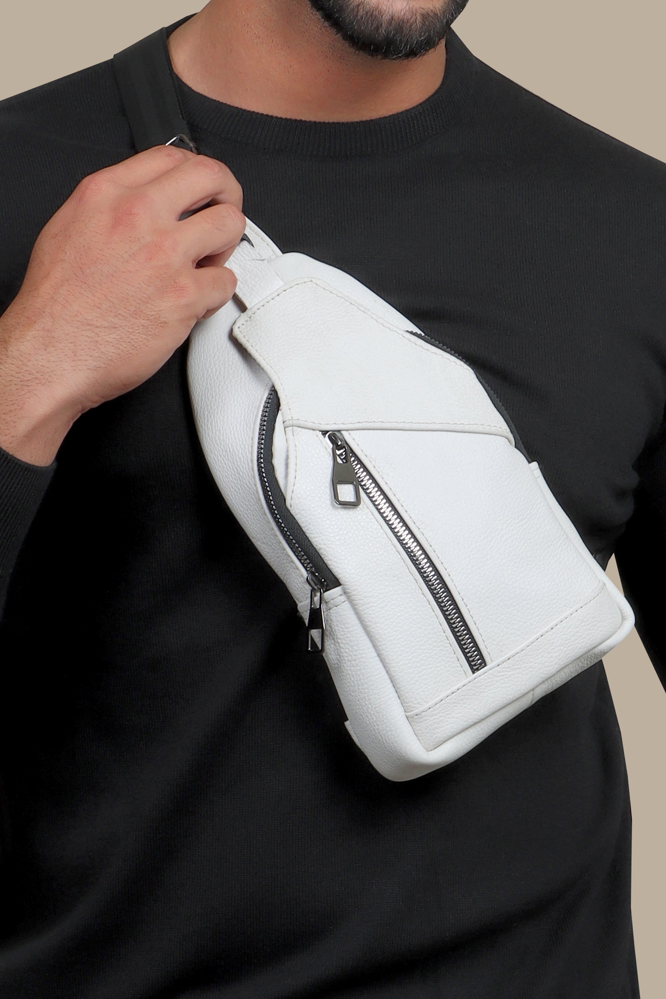 Timeless White Leather Crossbody Bag with Curved Elegance