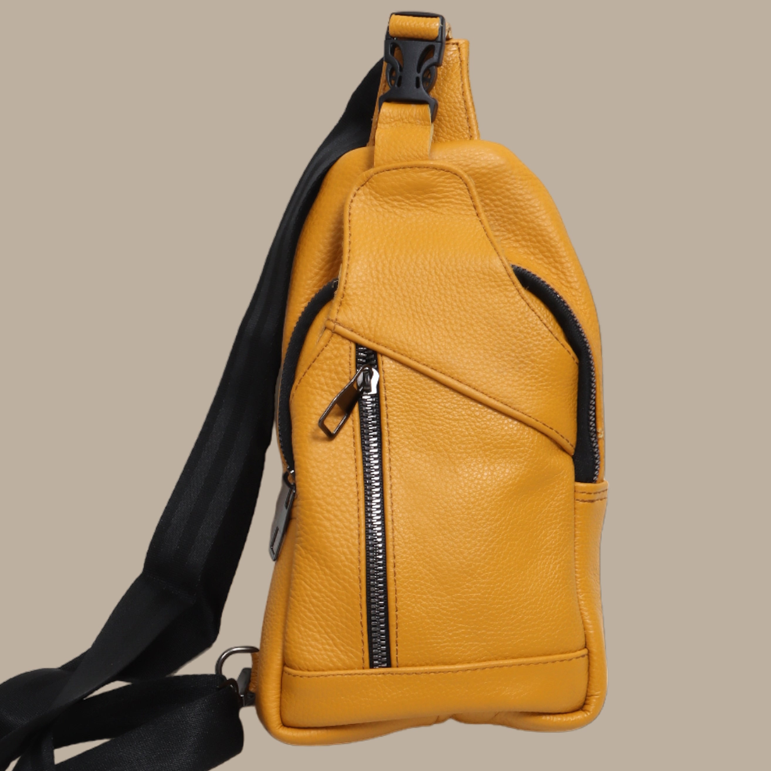 Chic Yellow Leather Crossbody Bag with Curved Sides