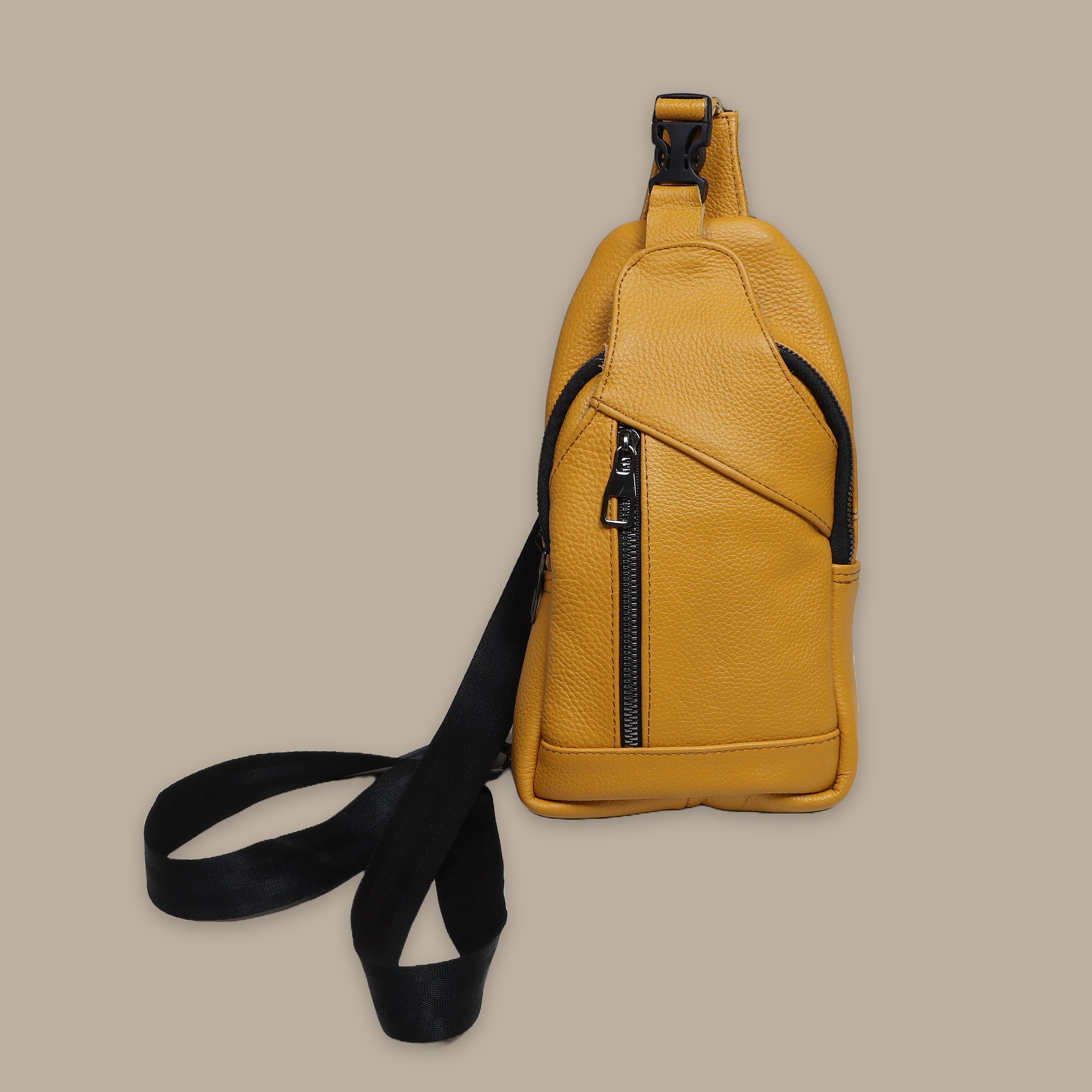 Chic Yellow Leather Crossbody Bag with Curved Sides