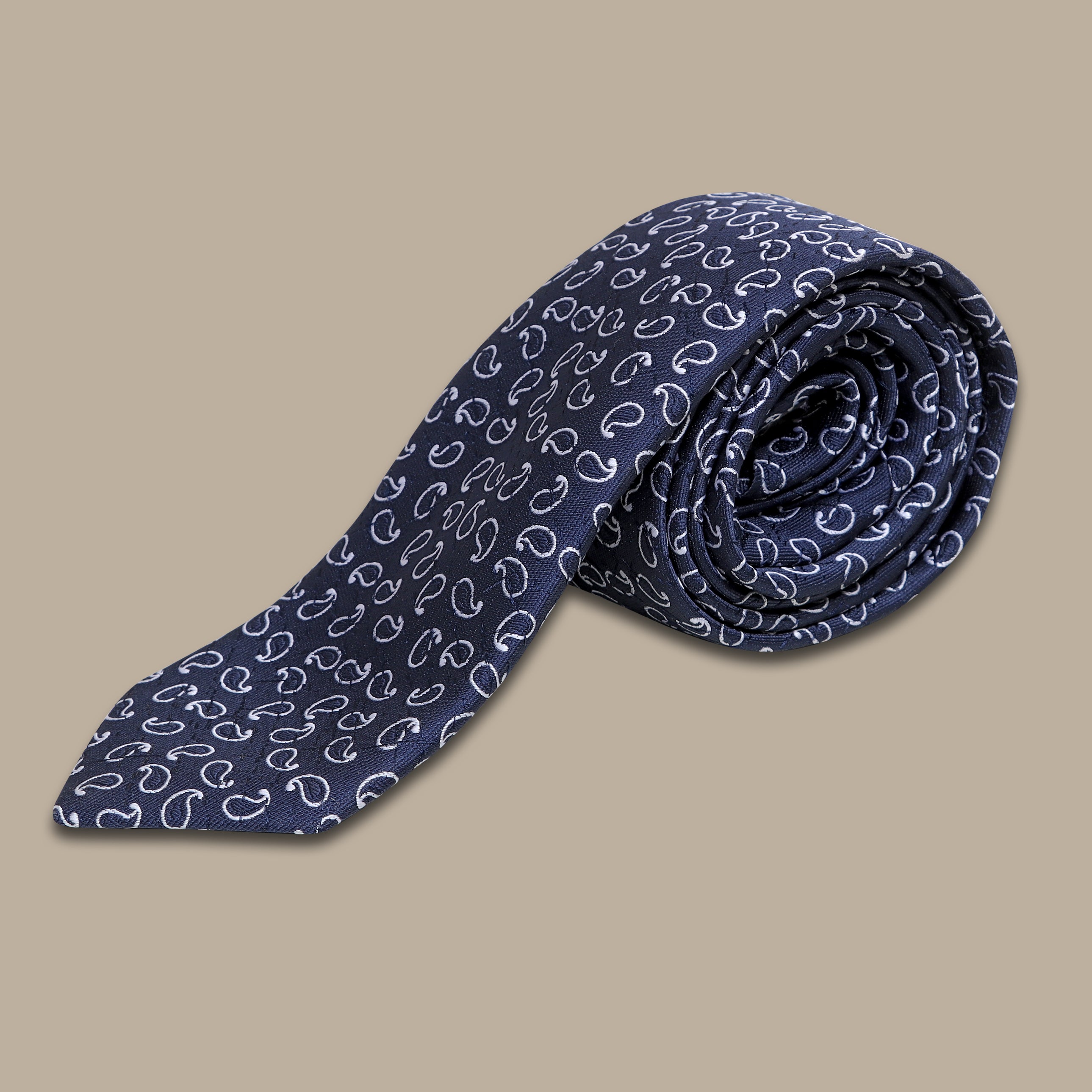 Navy Elegance: Small Paisley Printed Tie for Timeless Style