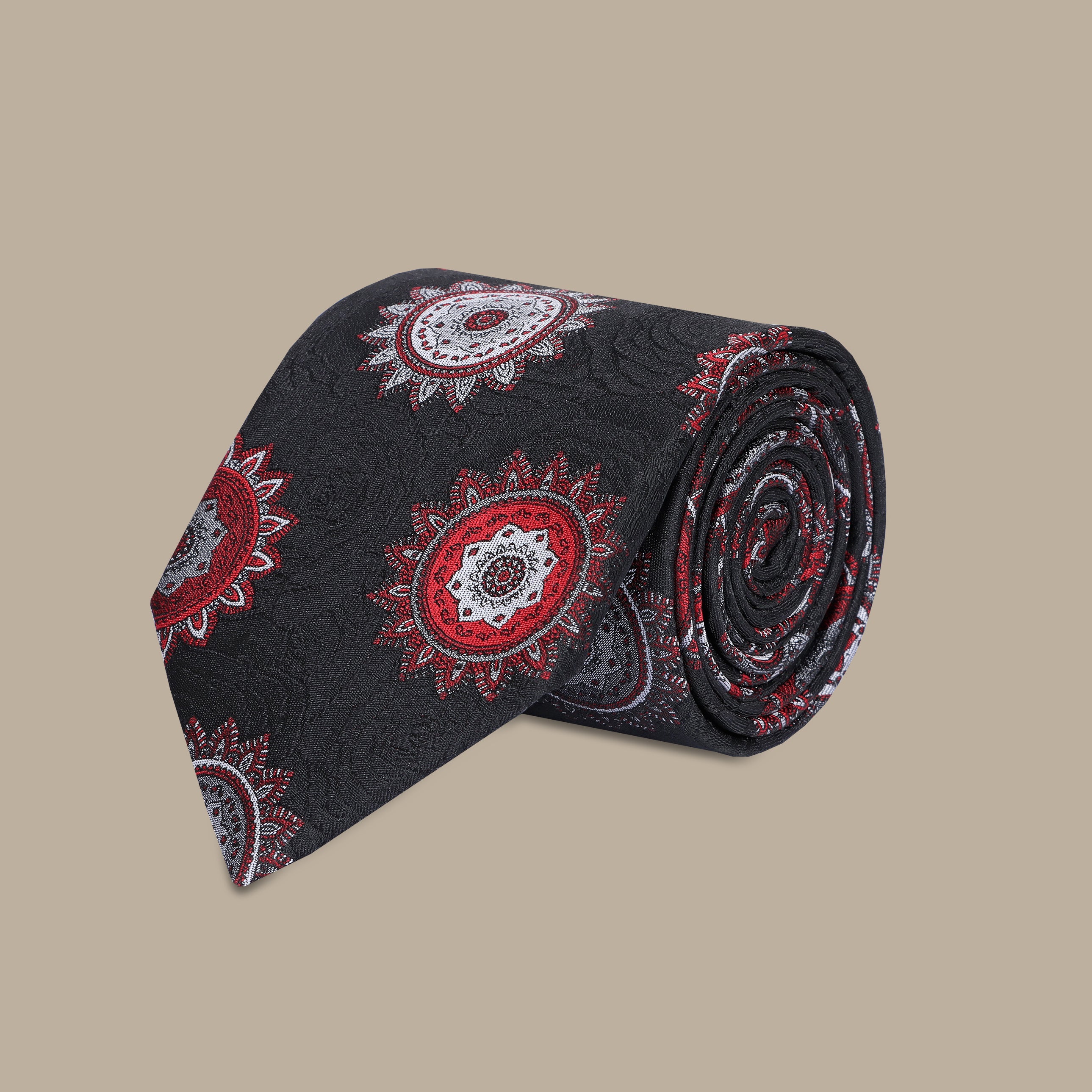 Colorful Sunflower Print Tie on Black