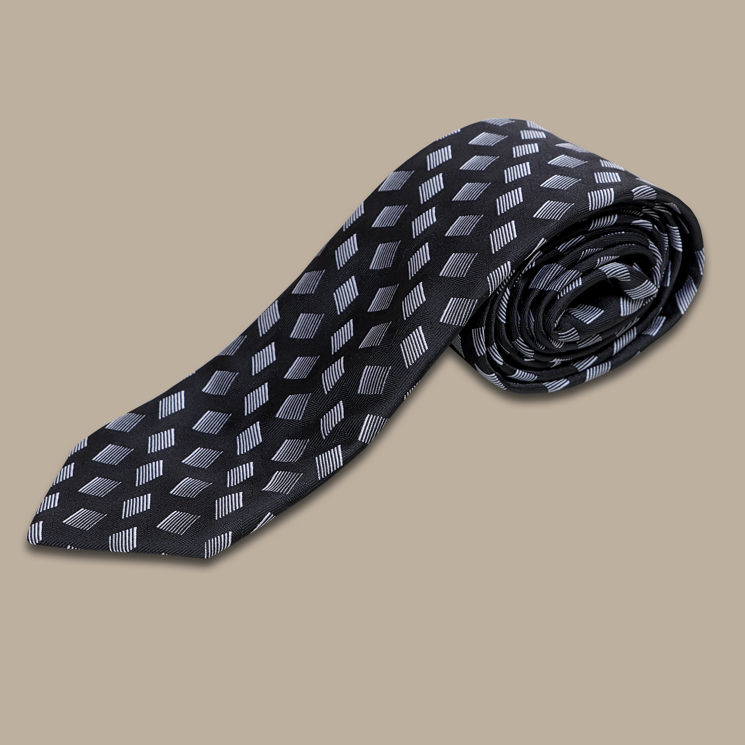 Classic Noir: Black Square Patterned Tie for Timeless Versatility