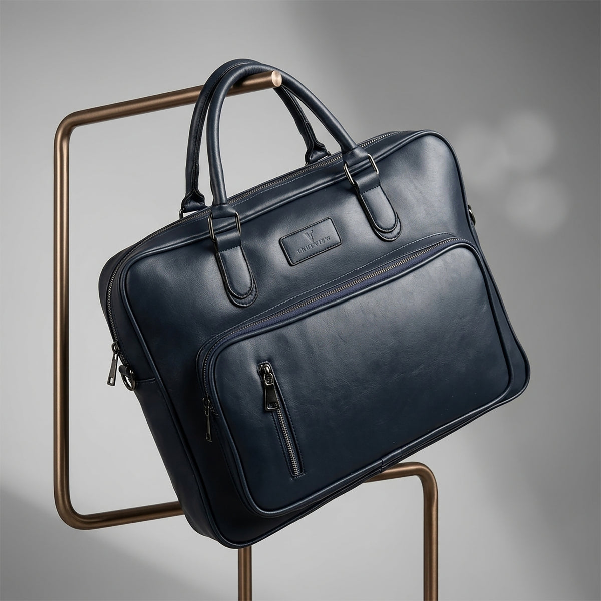 Refined Navy Leather Laptop Bag