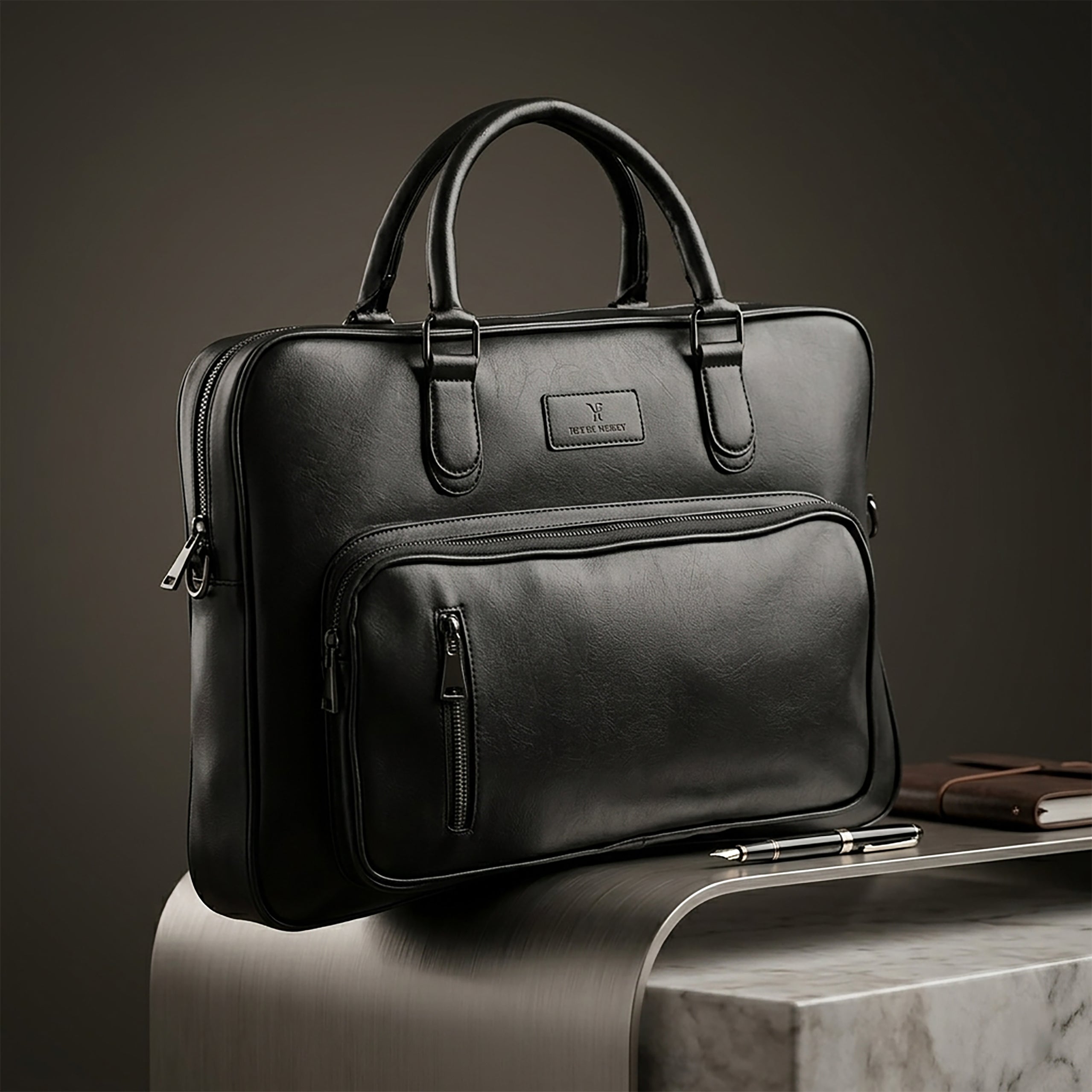 Sleek Laptop Bag Leather Black