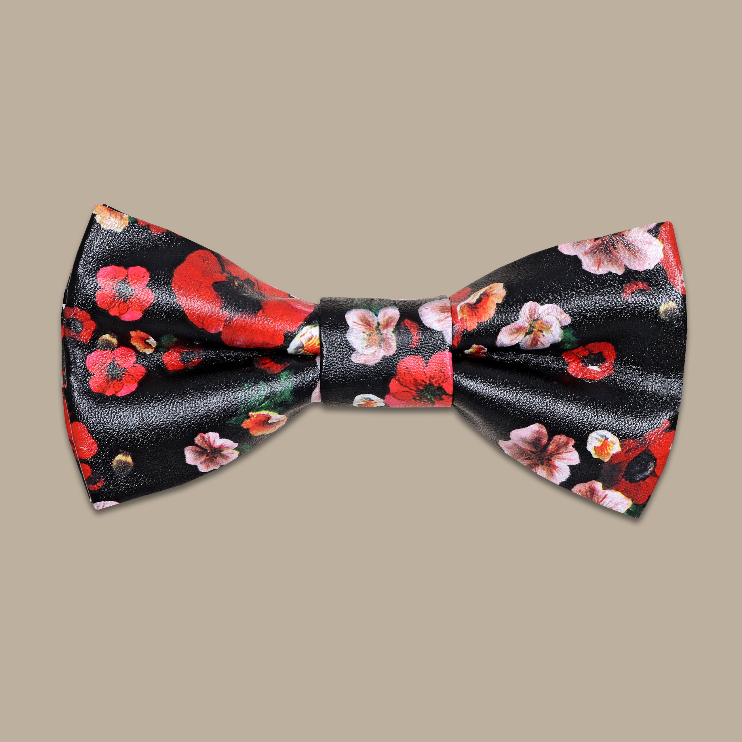 Red & Black Leather Bowtie