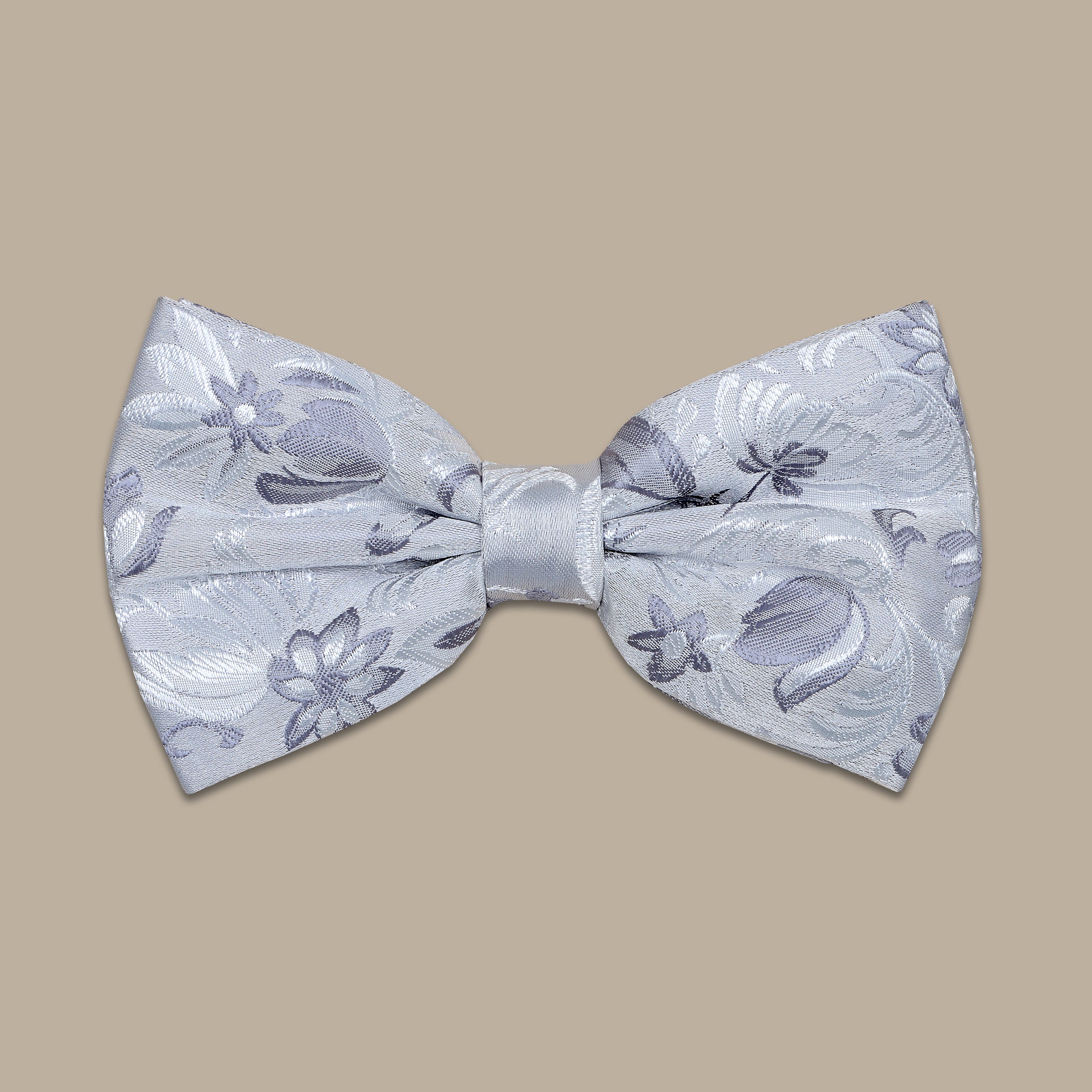 Silver Flower Print Bowtie