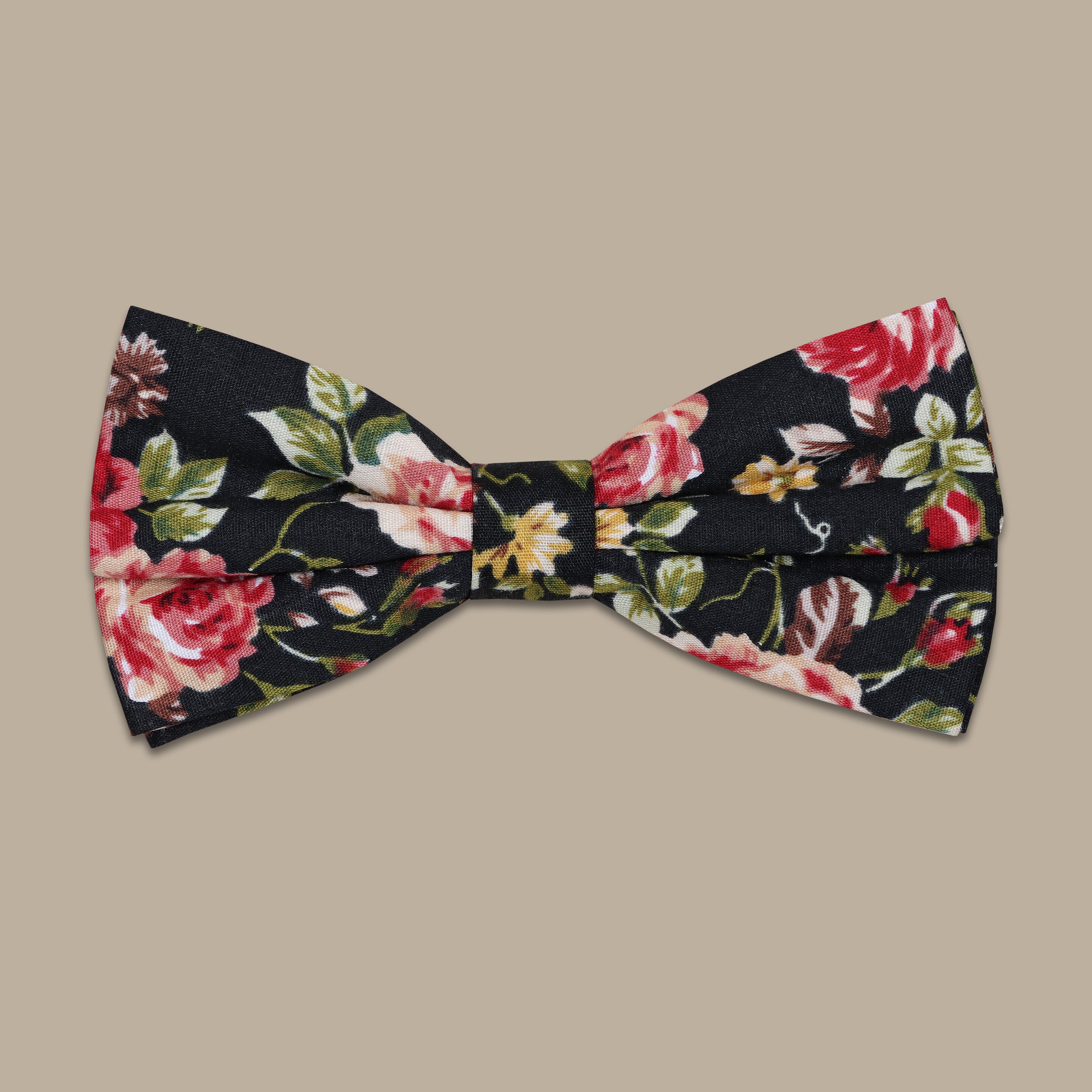 Black Bowtie with a Red Flower Print