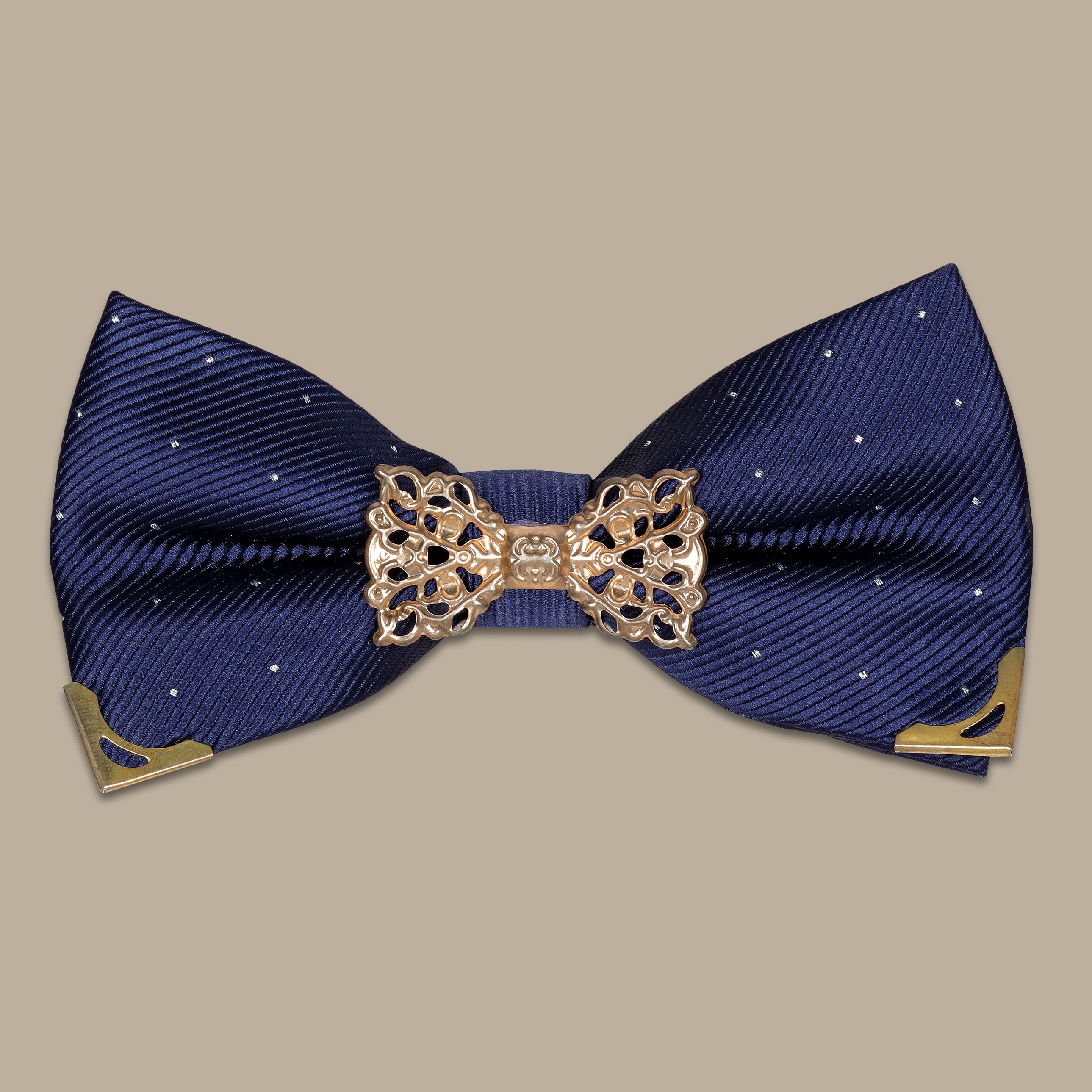 Navy White With Metal Gold Bowtie