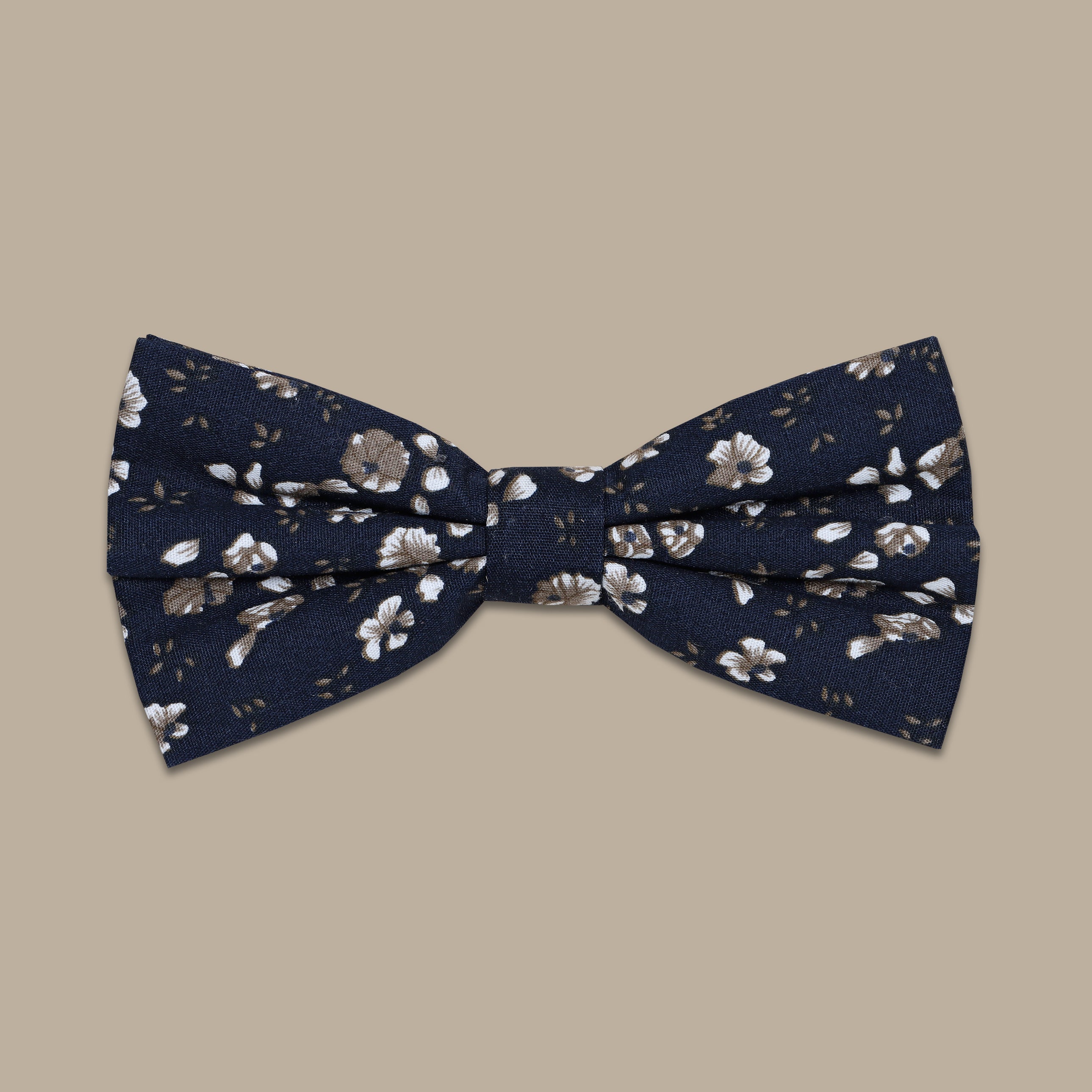 Flower Print Khaki & Navy Bowtie