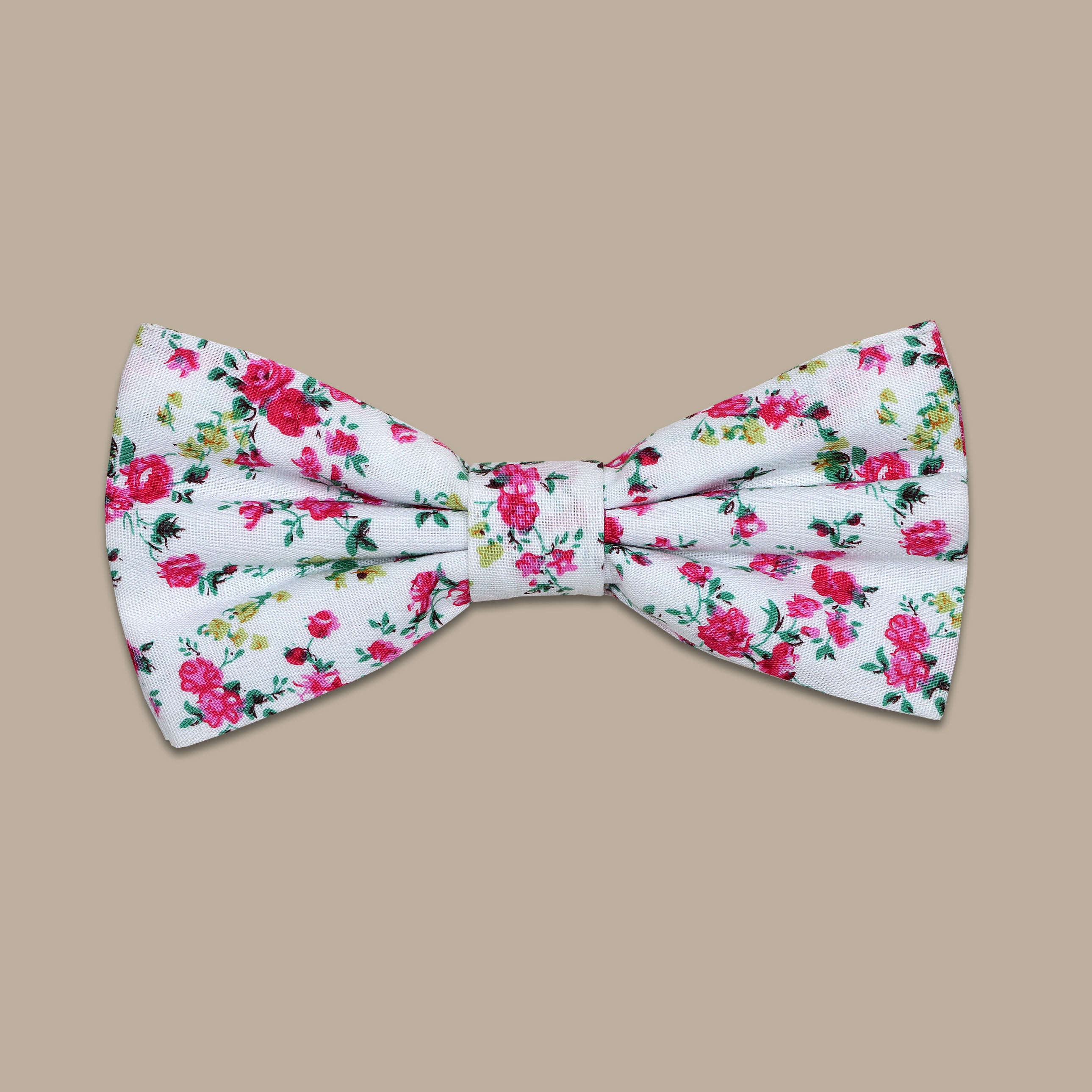 White Bowtie with Pink Flower Print