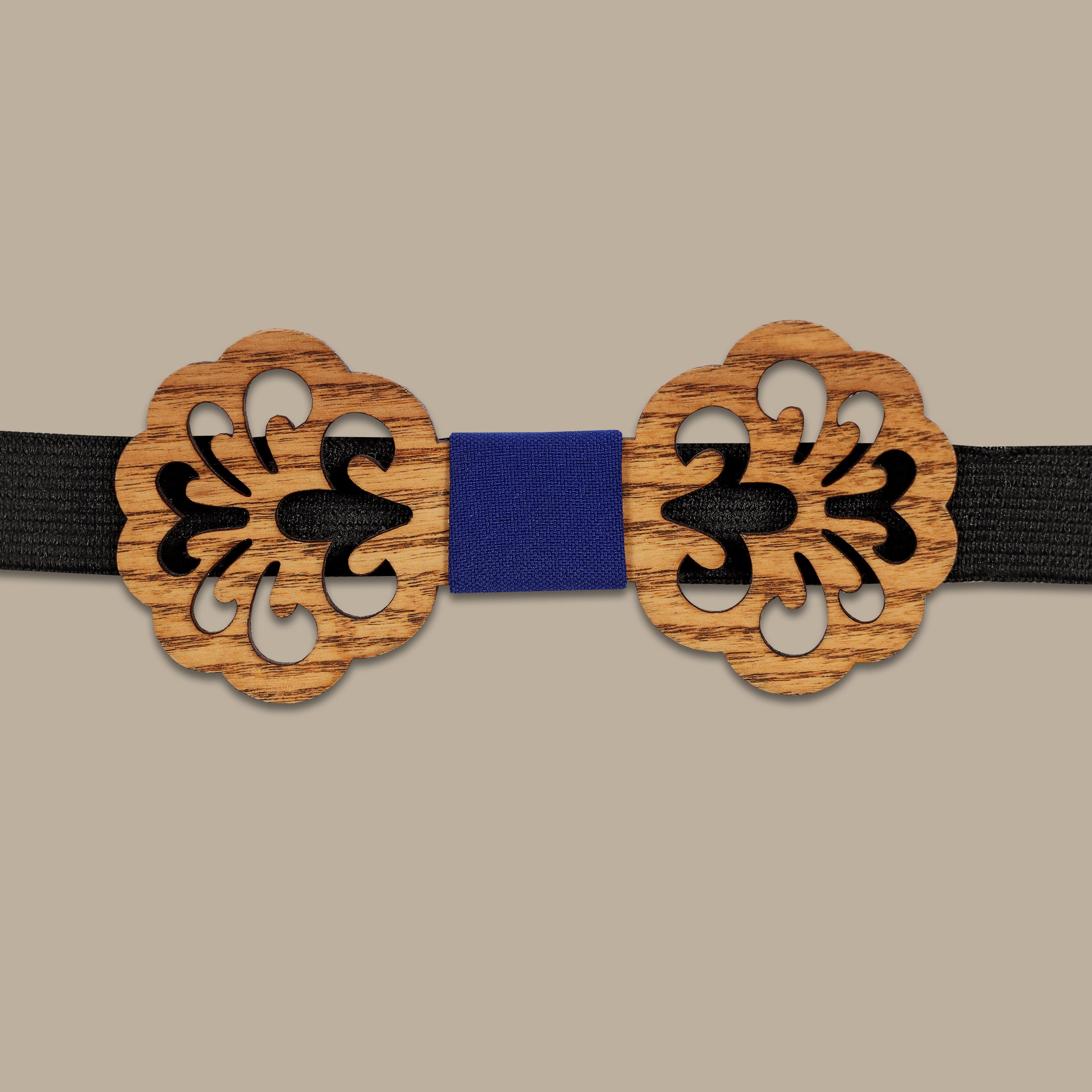 Indigo Bowtie with a Wooden Design