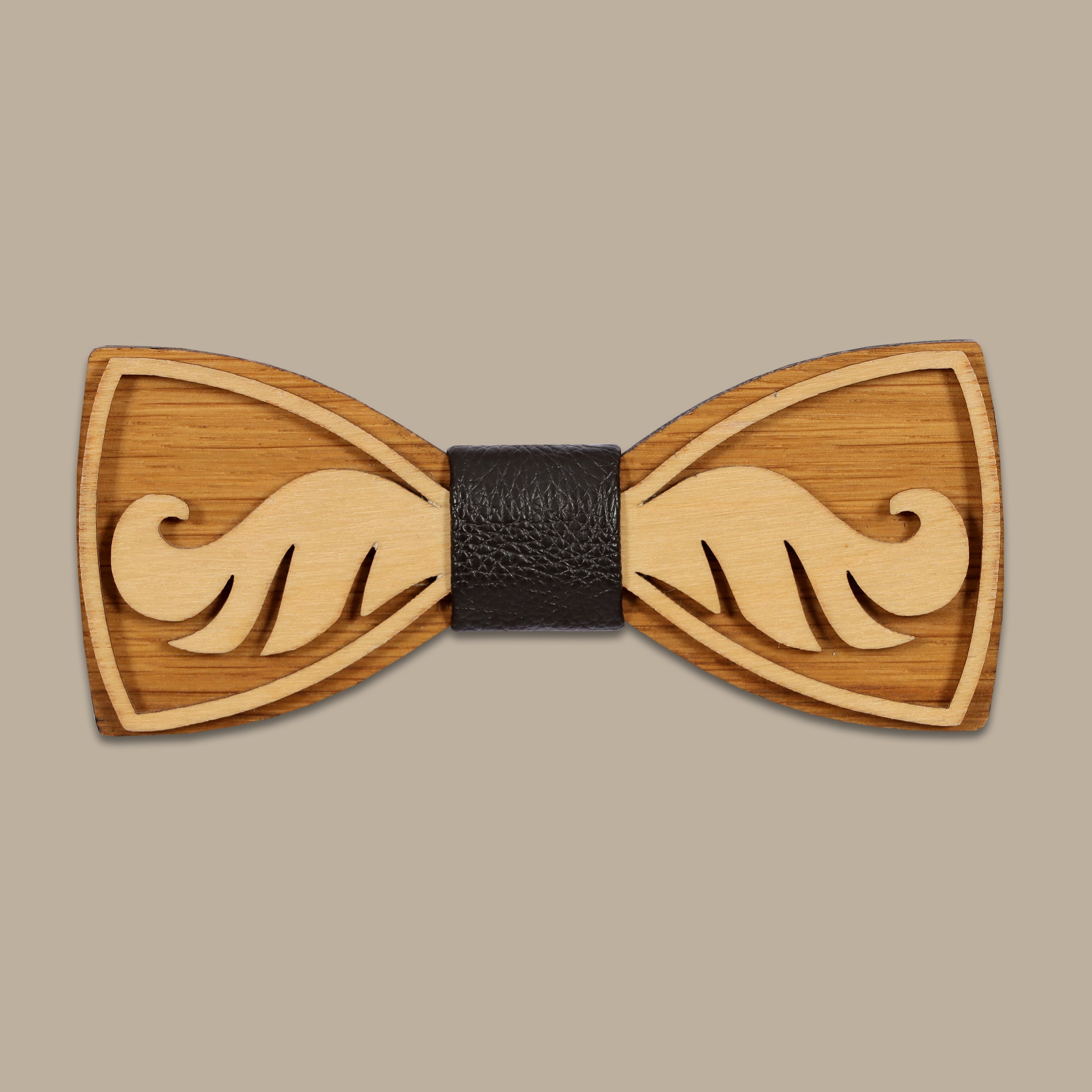 Wood Leather Bowtie