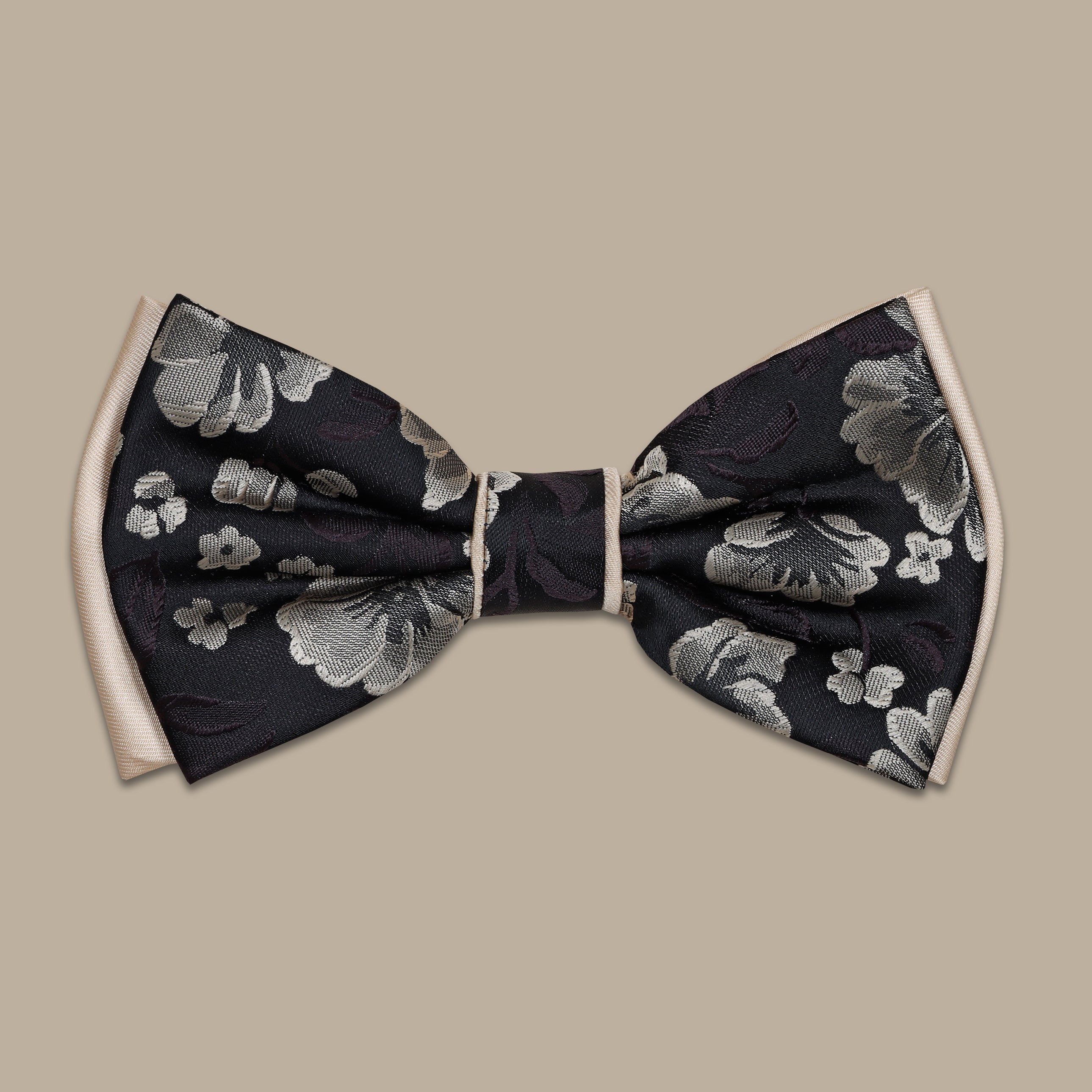 Beige & Black Flower Print Bowtie