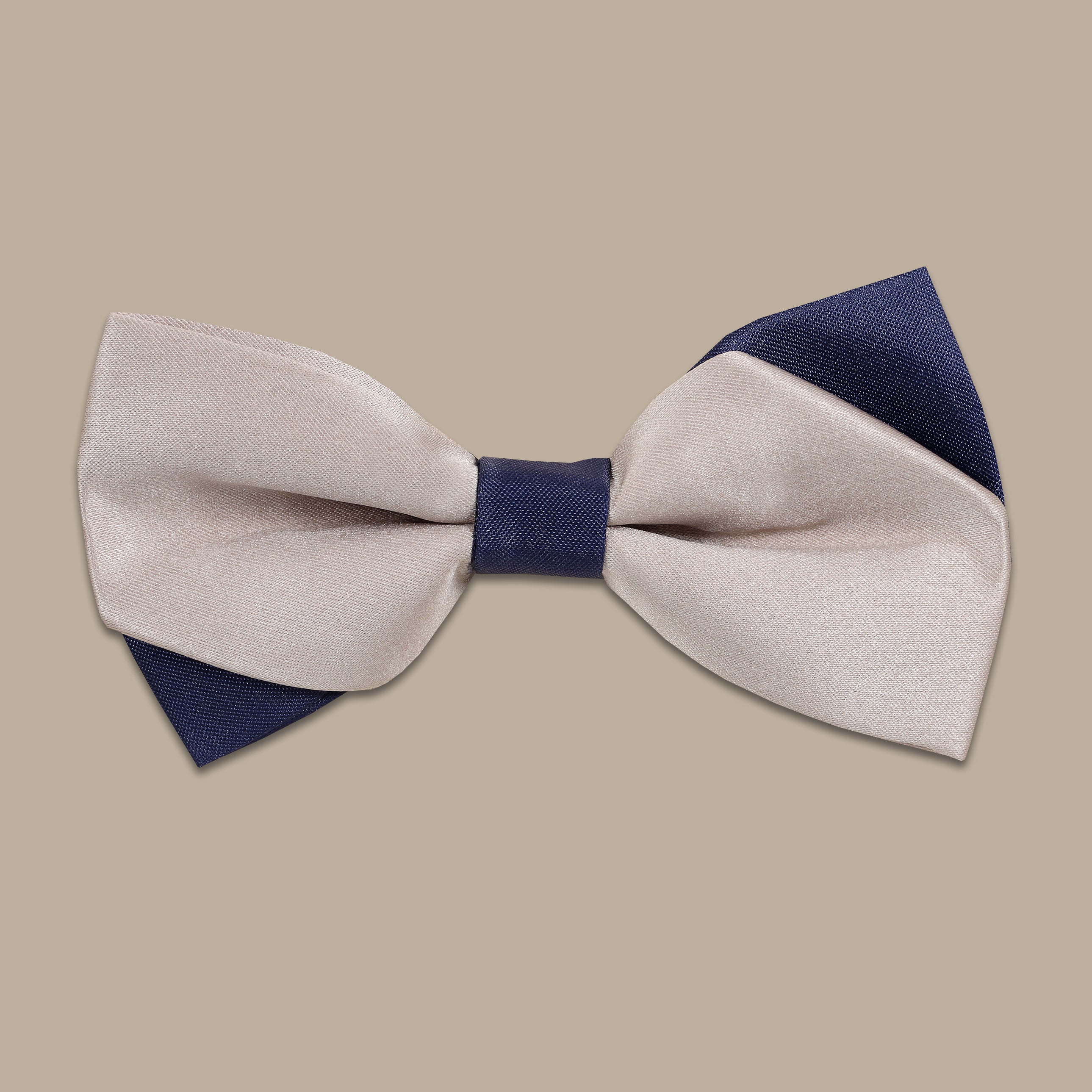 Beige & Navy Double Face Bowtie