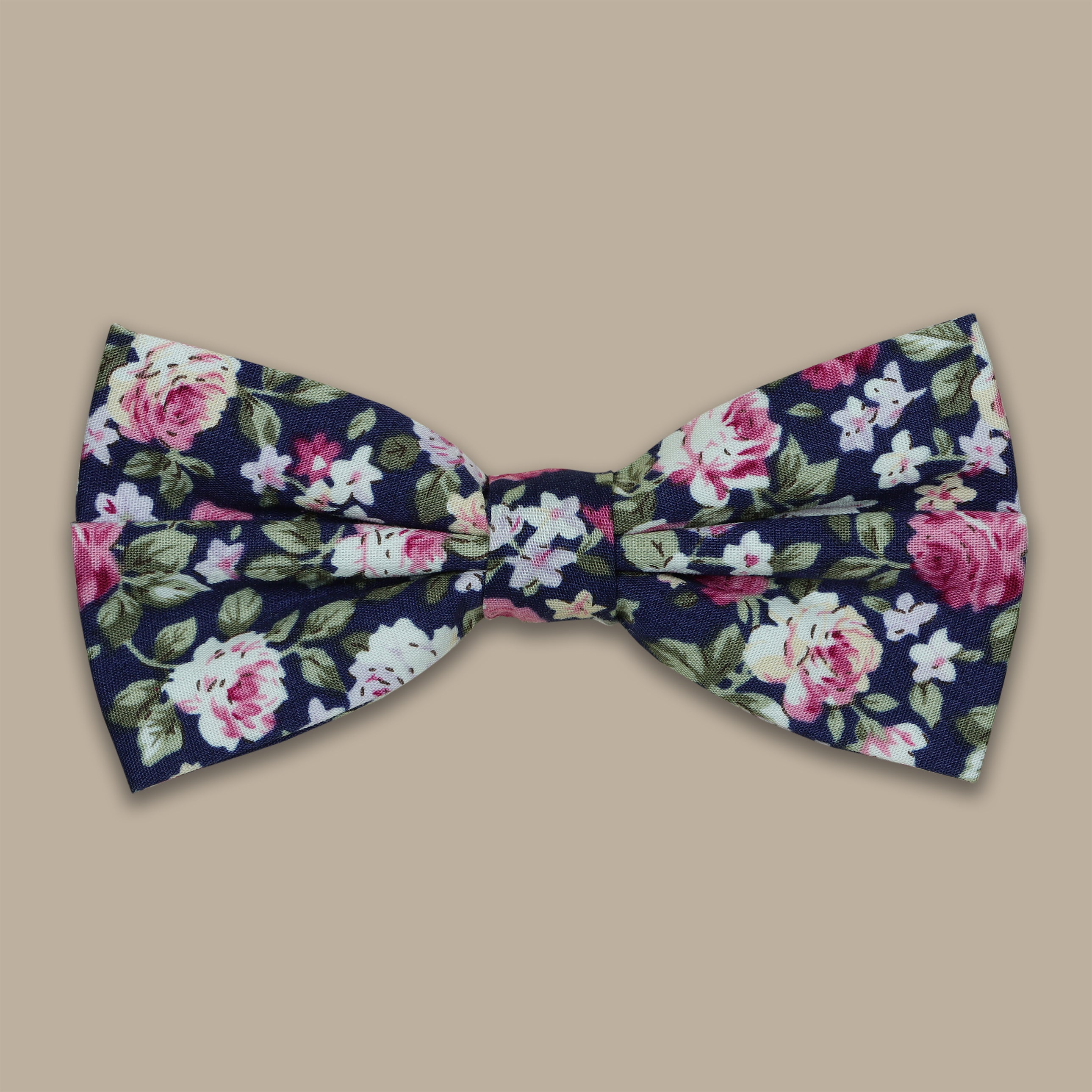 Navy & White Sak Flower Print Bow Tie