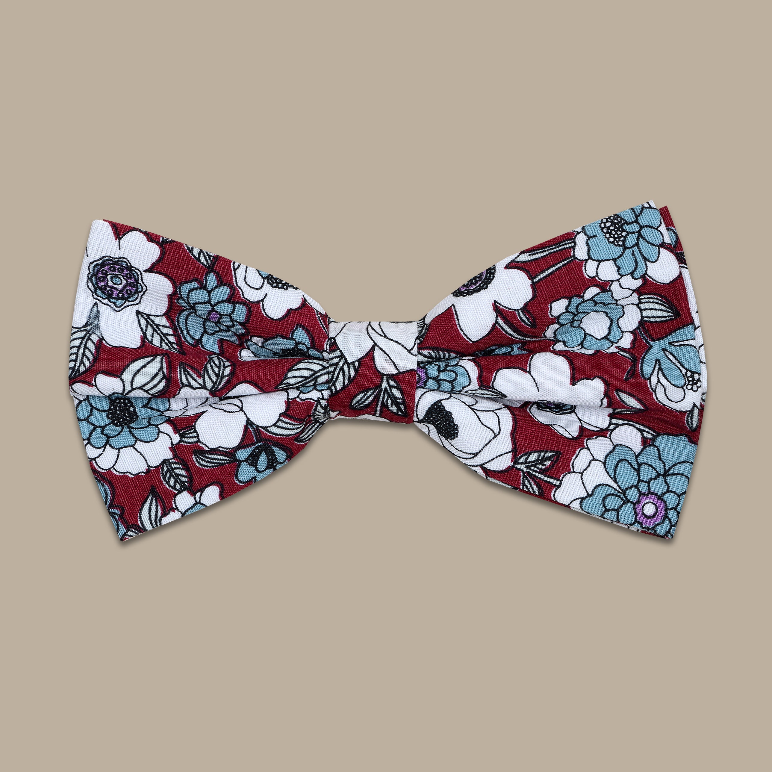 Burgundy Bowtie with Flower Print