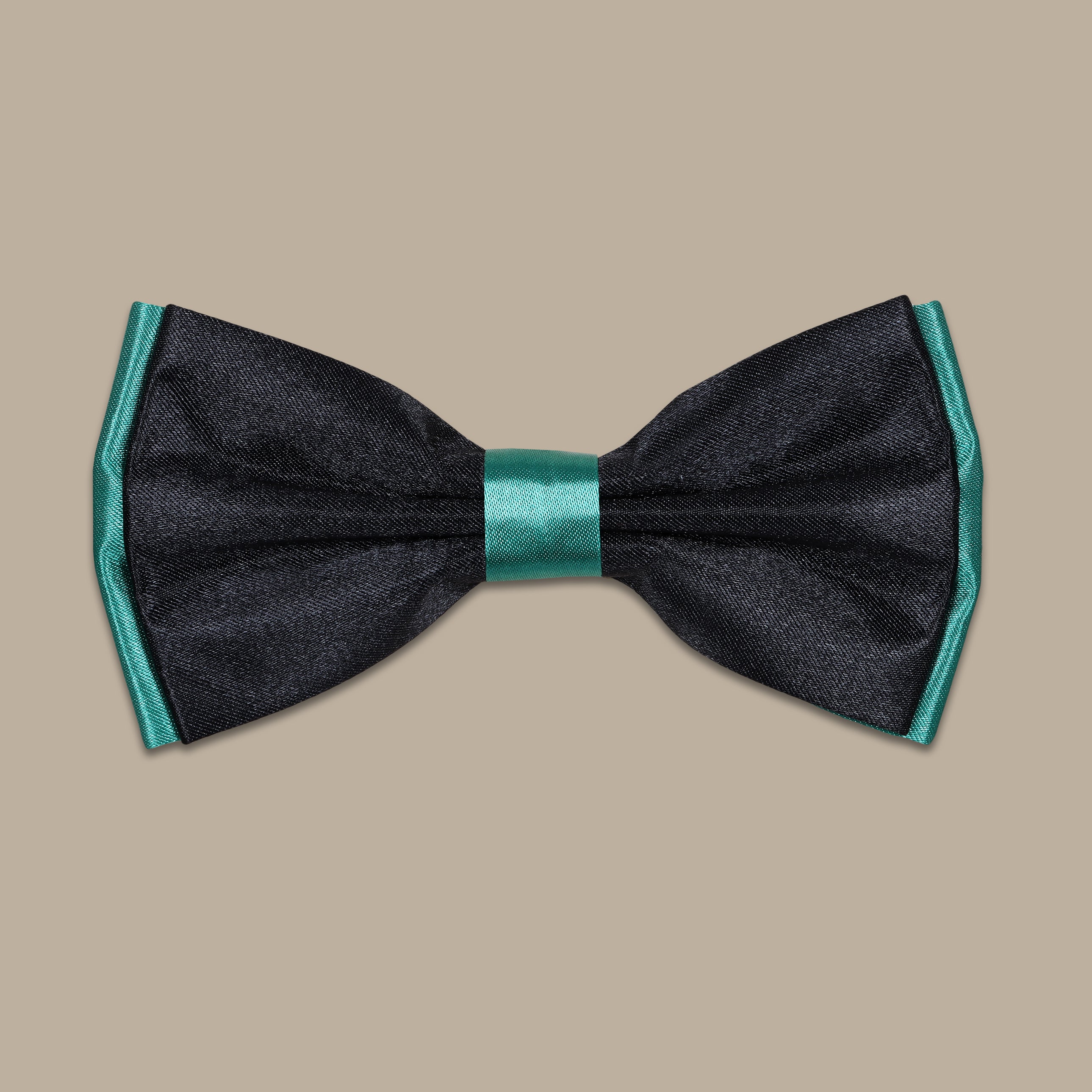 Double Black with Light Green Plain Satin Bowtie