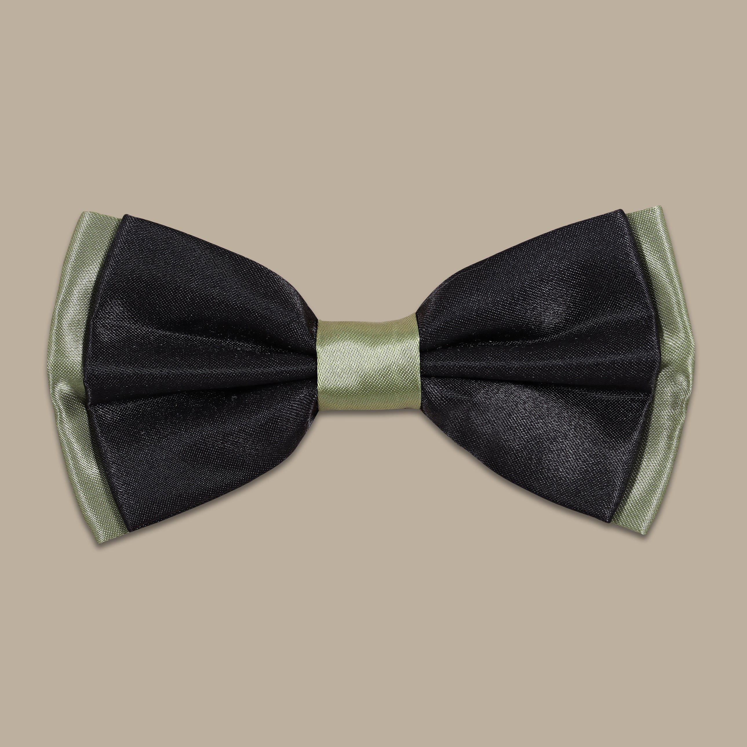 Olive and Black Satin Plain Double Bowtie