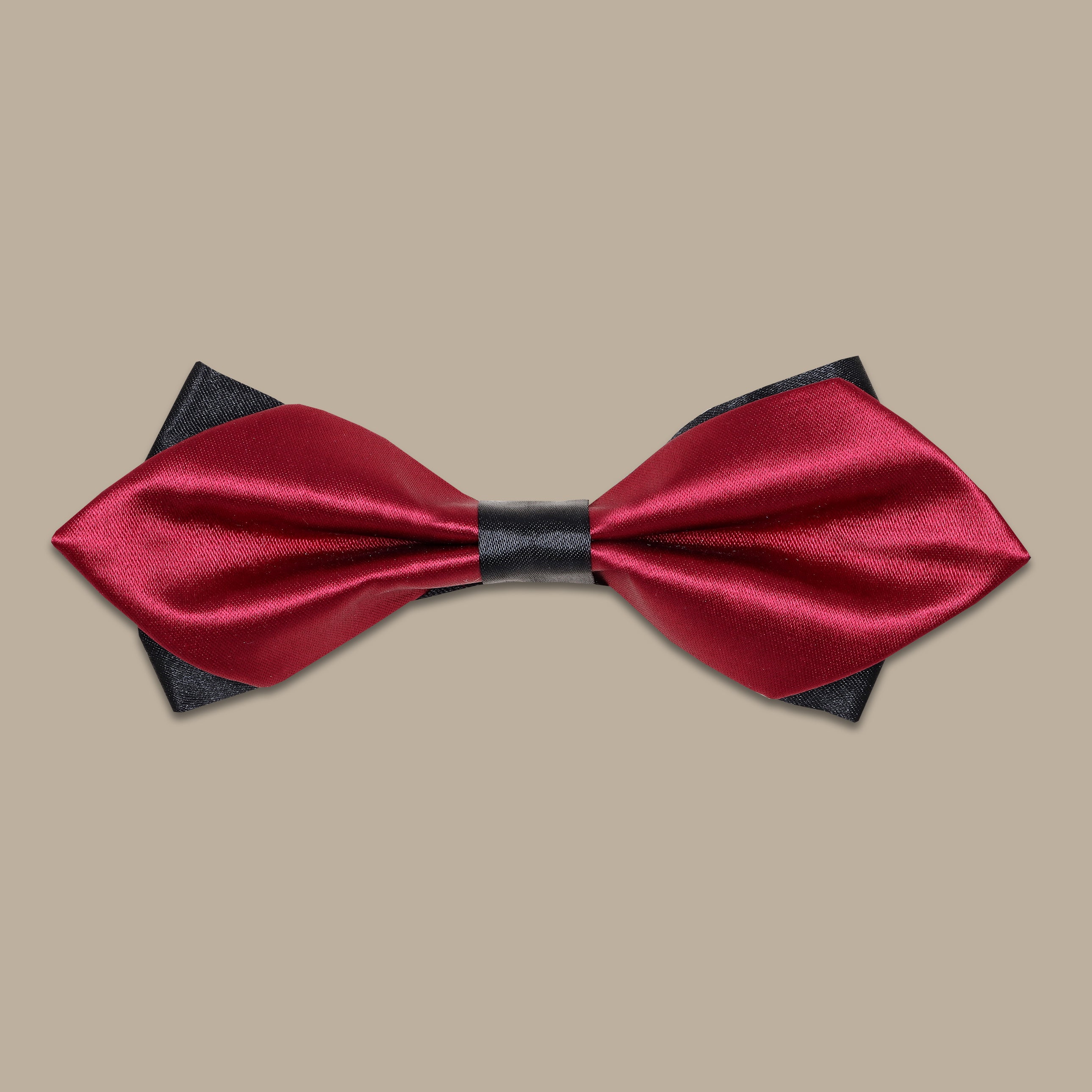 Satin Plain Double Black with Burgundy Bowtie