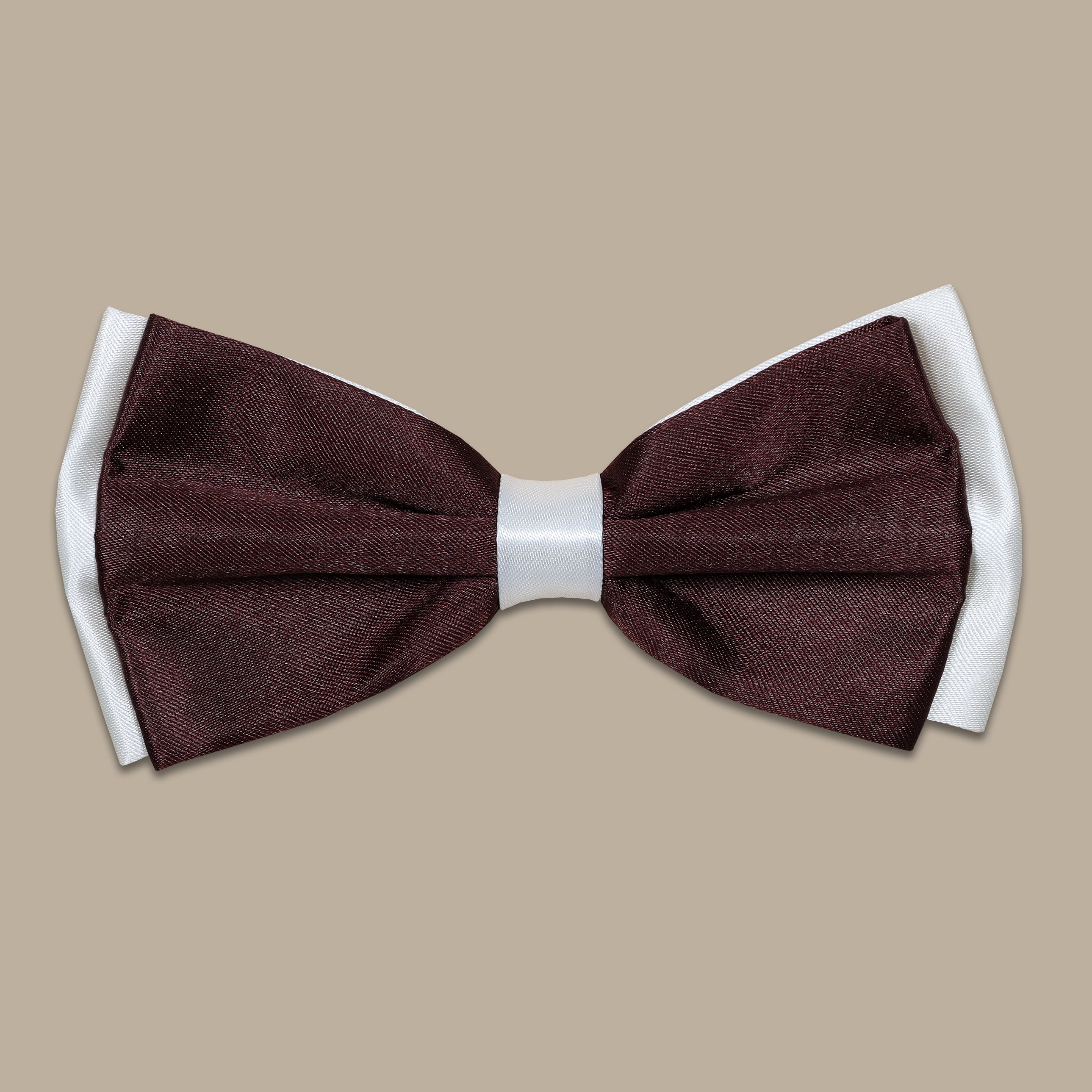 Satin Plain Double Brown Off White Bowtie