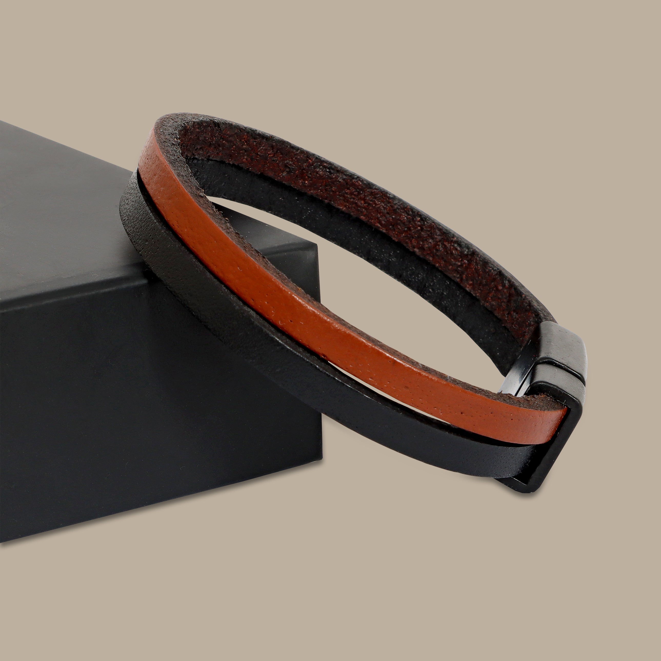 Two-Tone Leather Bracelet: Havane & Dark Blue