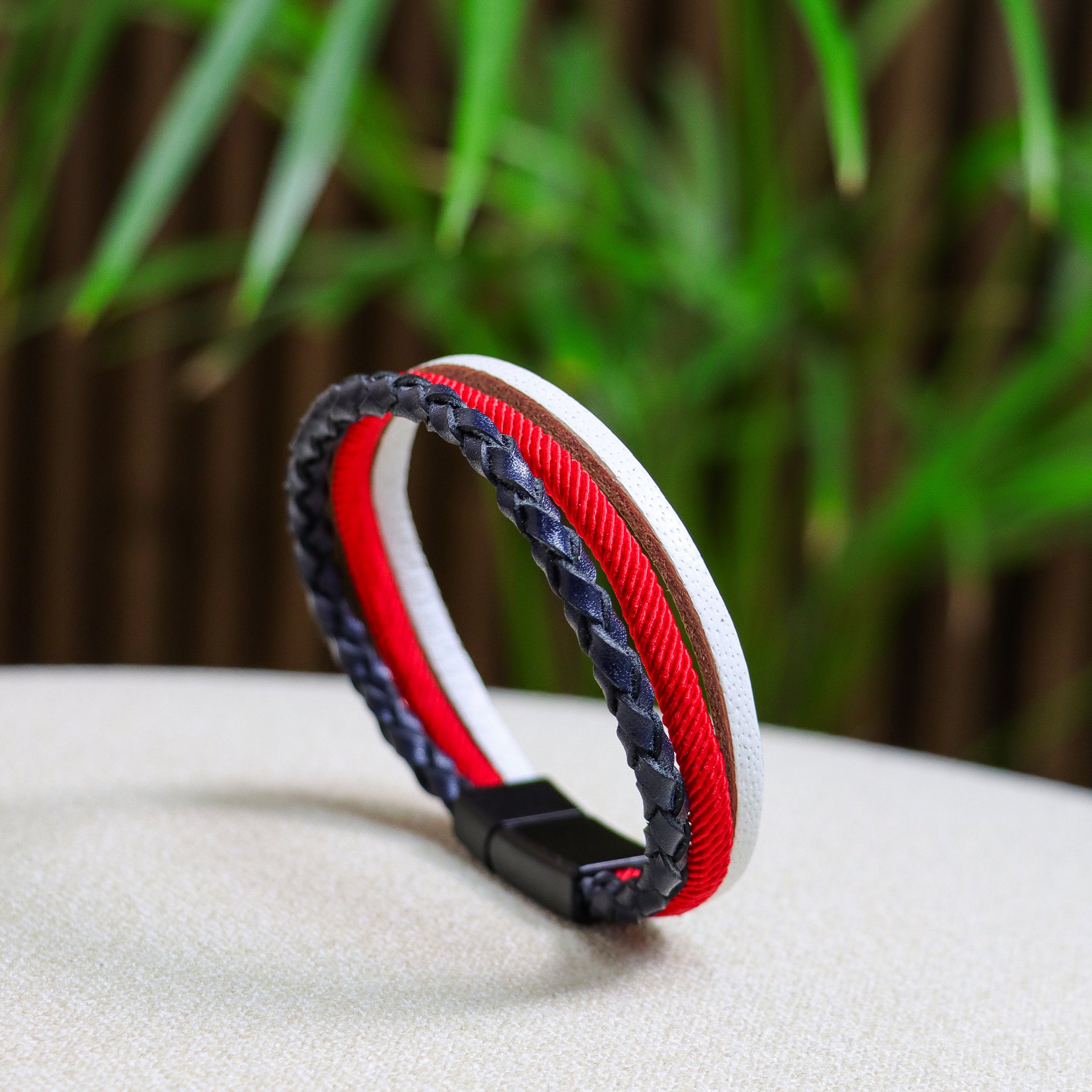 Crimson Cascade: Triple-Layer Braided Bracelet