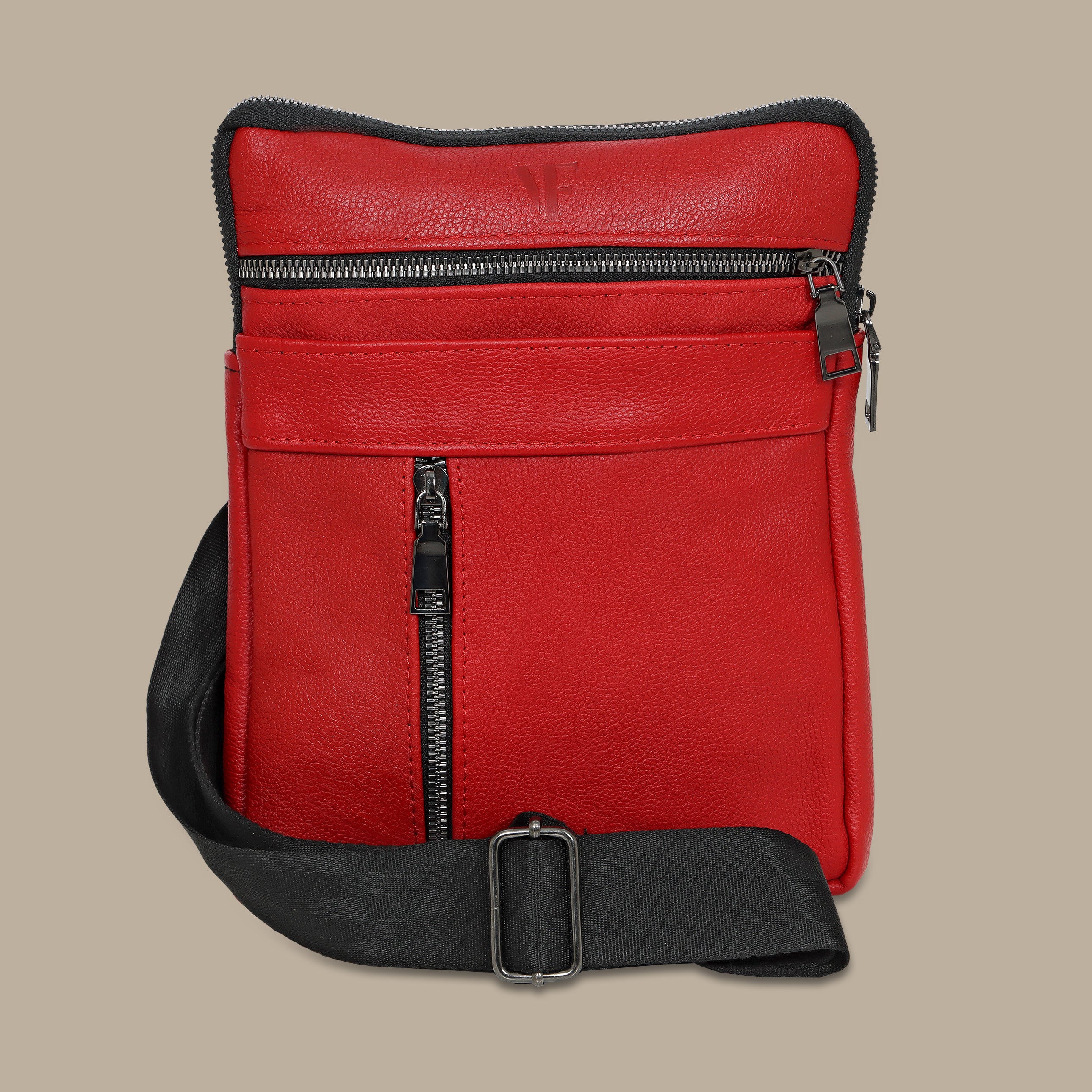 Red Elegance: Stylish Cross Bag with Back Zippers and Belt Accent