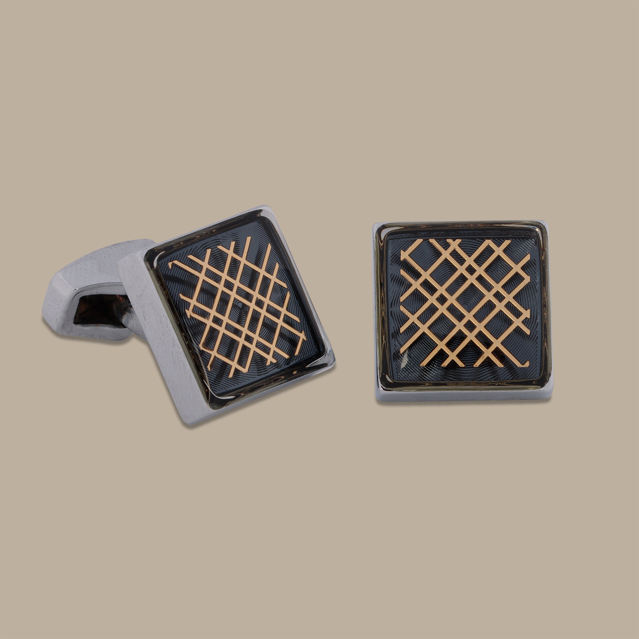 Silver Square Cufflinks with Lines