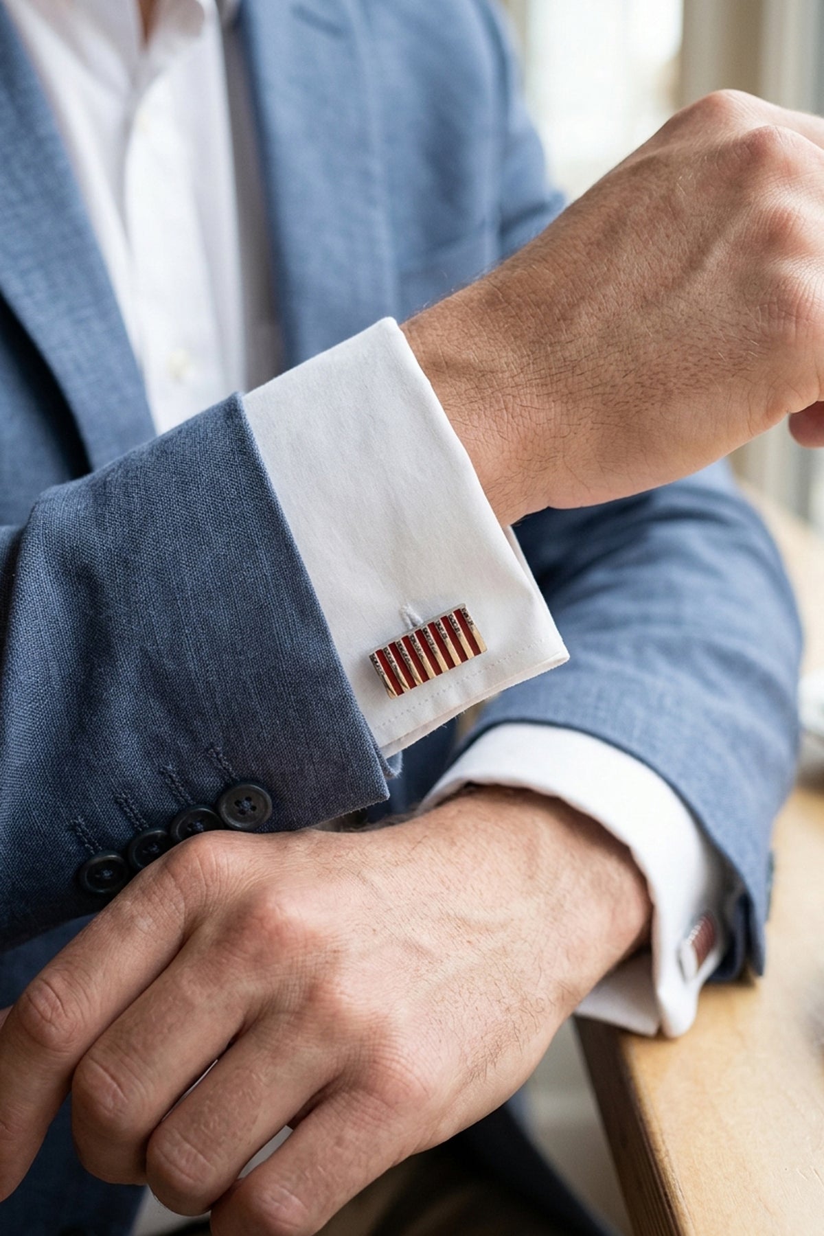 Silver Square Cufflinks with Two-Line Design
