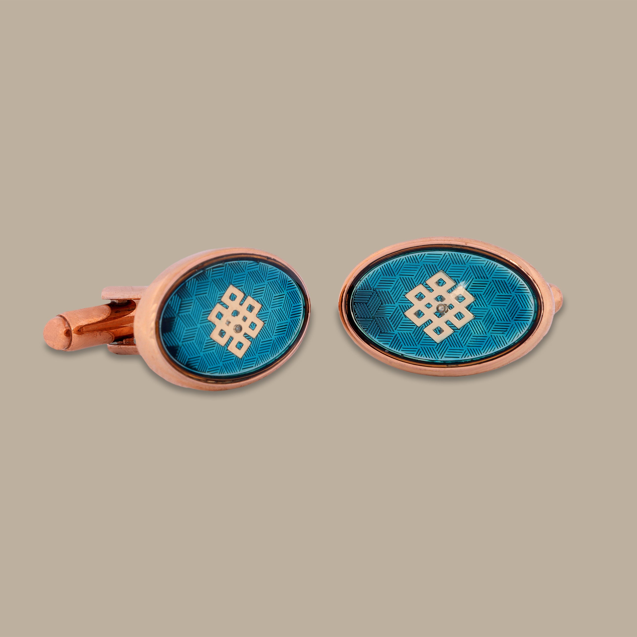 Gold Oval Cufflinks with Green Accent