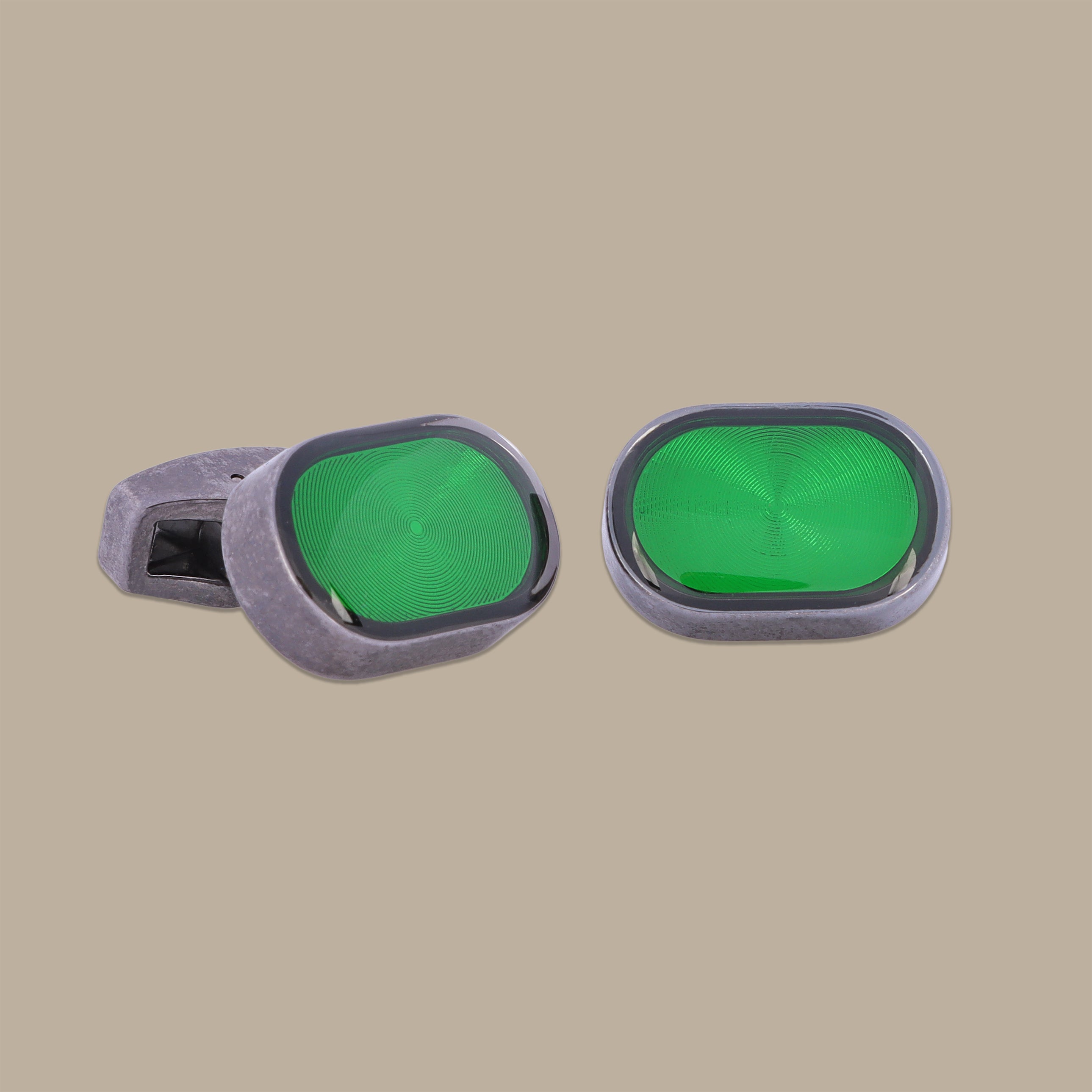 Gold Oval Cufflinks with Green Accent