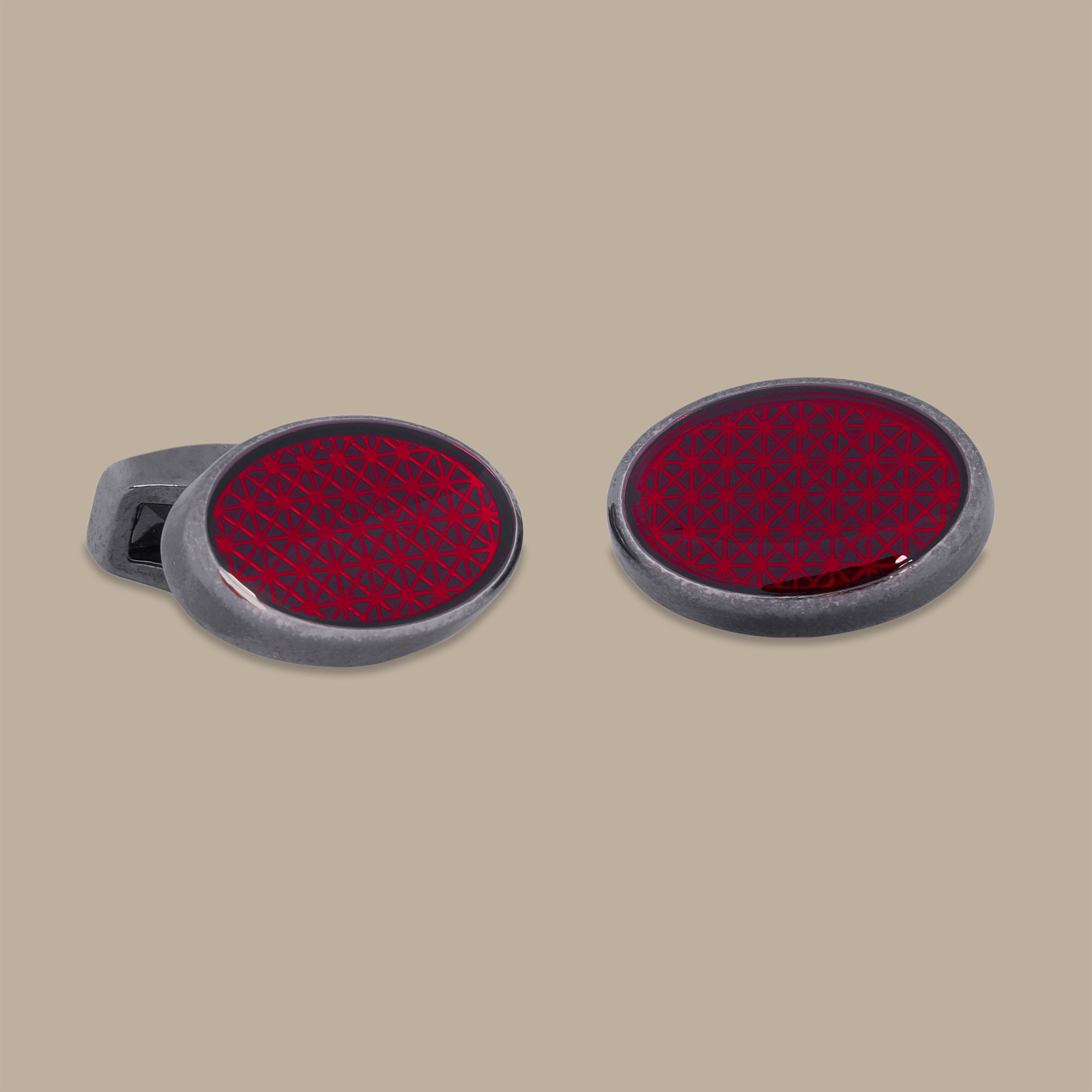 Dark Grey Oval Red Cufflinks