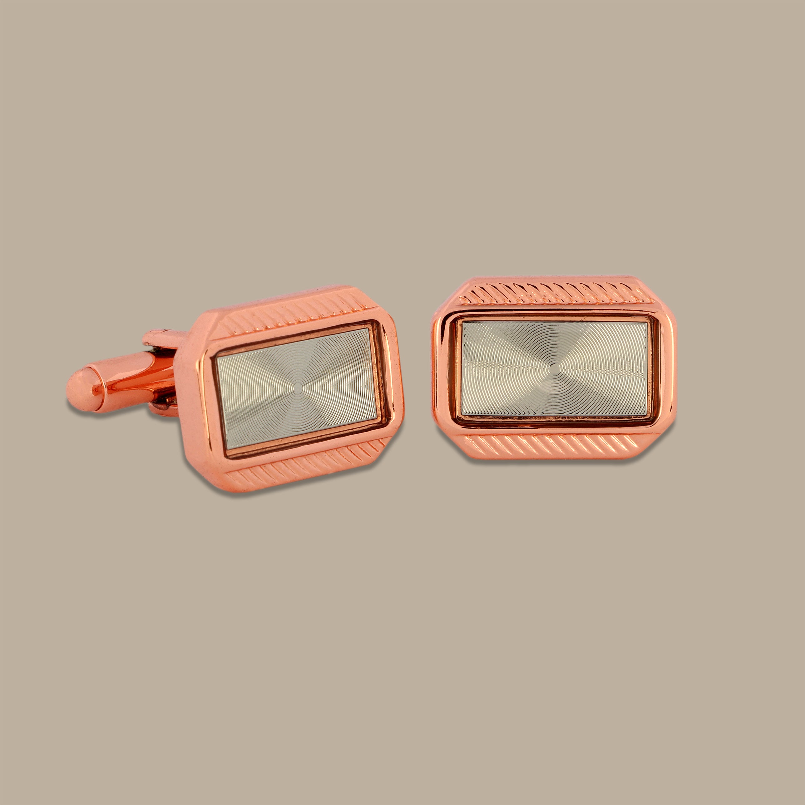 Rose Gold Rectangular Silver Cufflinks