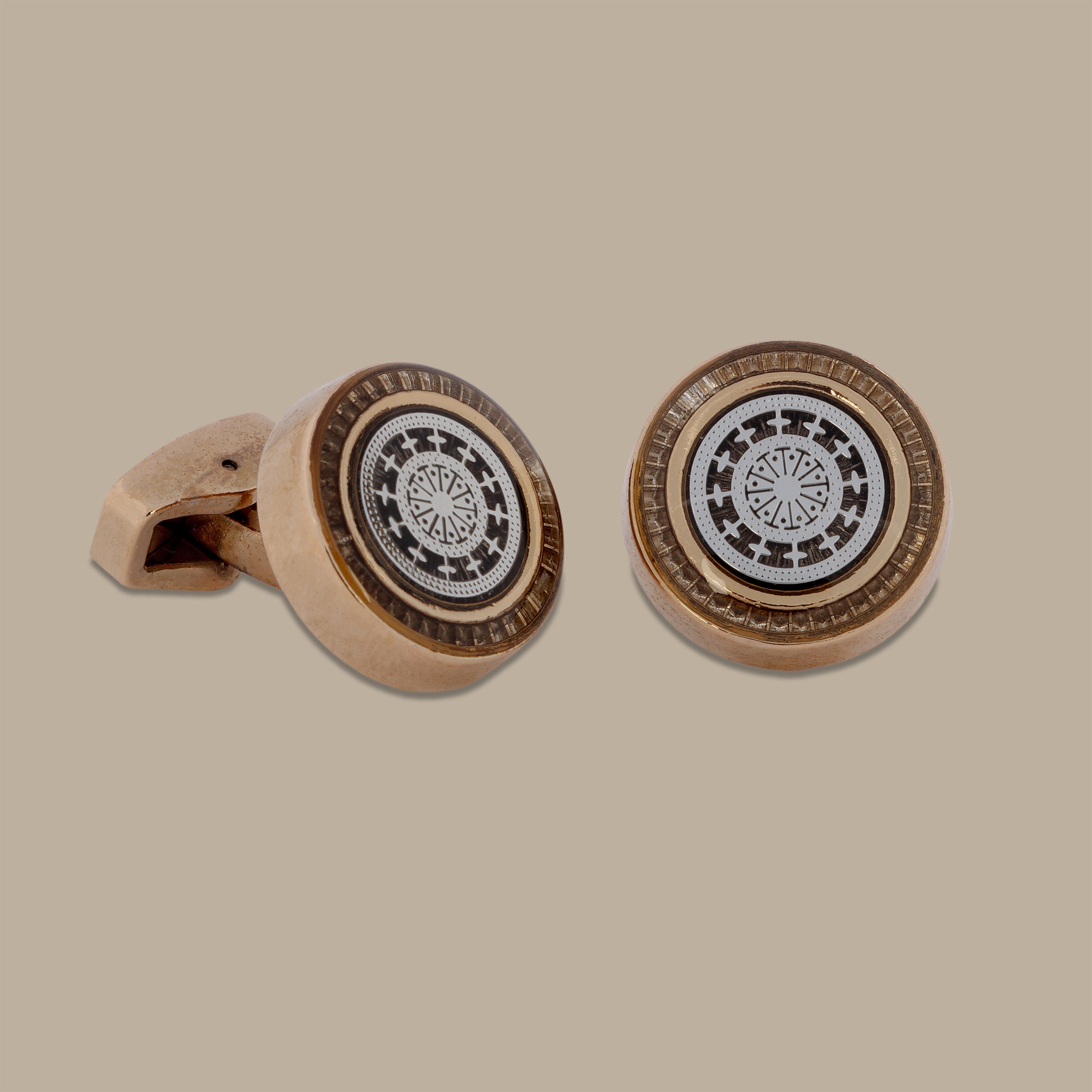 Round Dark Grey Stone Silver Cufflinks