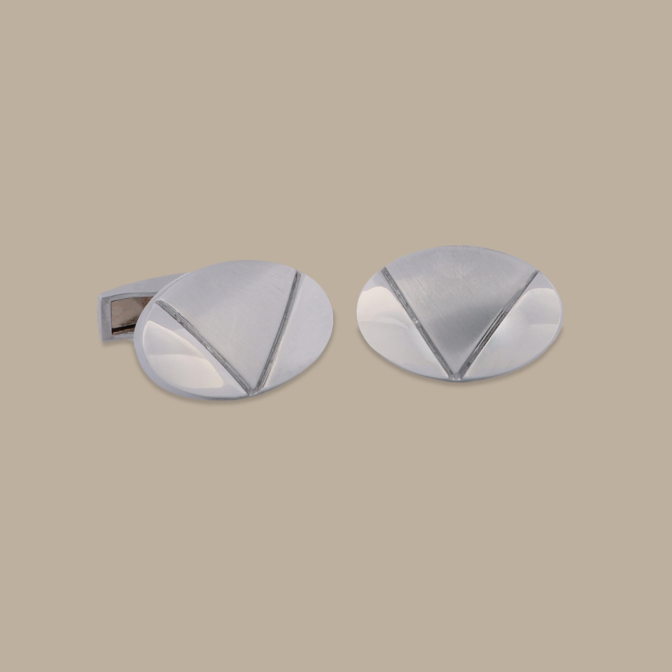 Silver Oval V-Shape Cufflinks