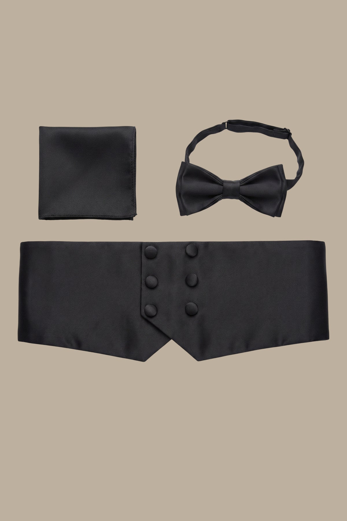Black Cummerbund Set with Buttons Detailing
