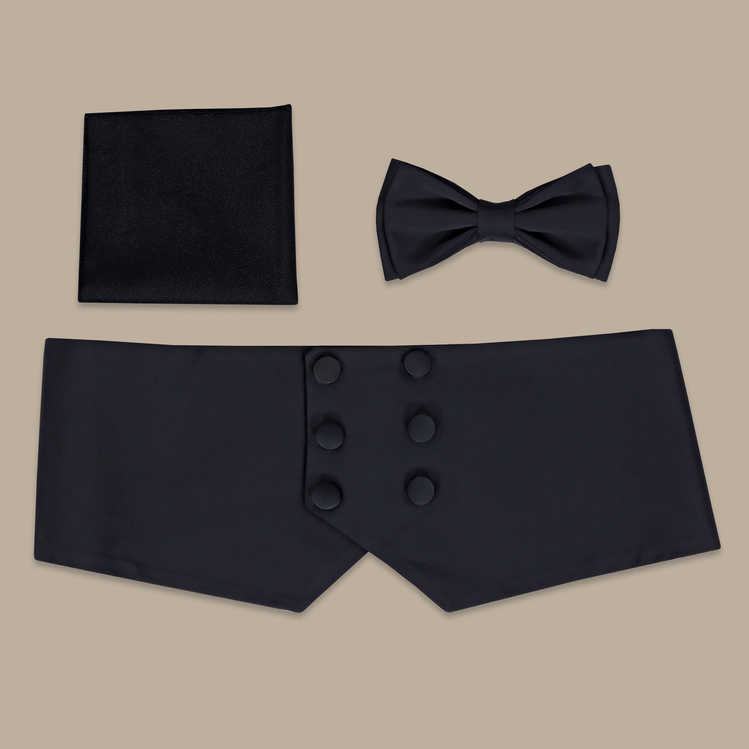 Black Cummerbund Set with Buttons Detailing