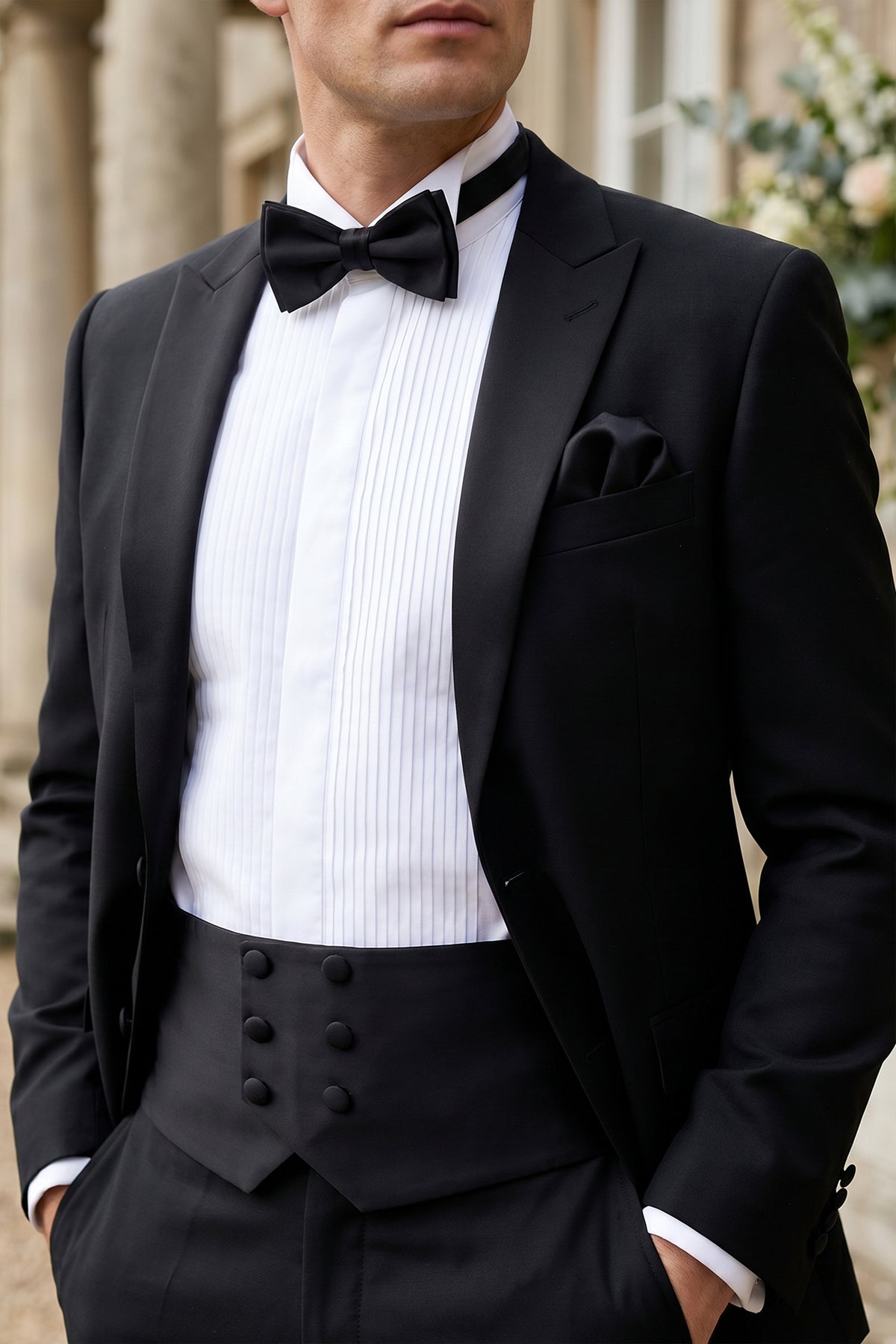 Black Cummerbund Set with Buttons Detailing