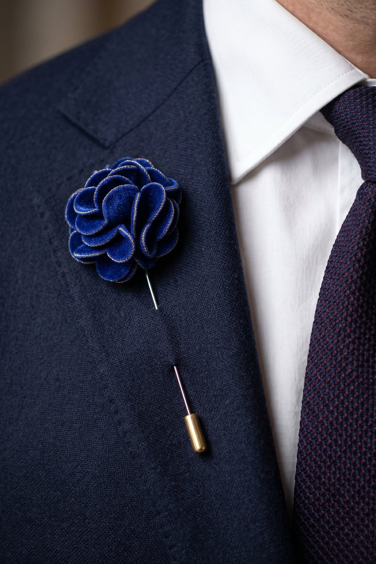 Navy Velvet Flower Pin