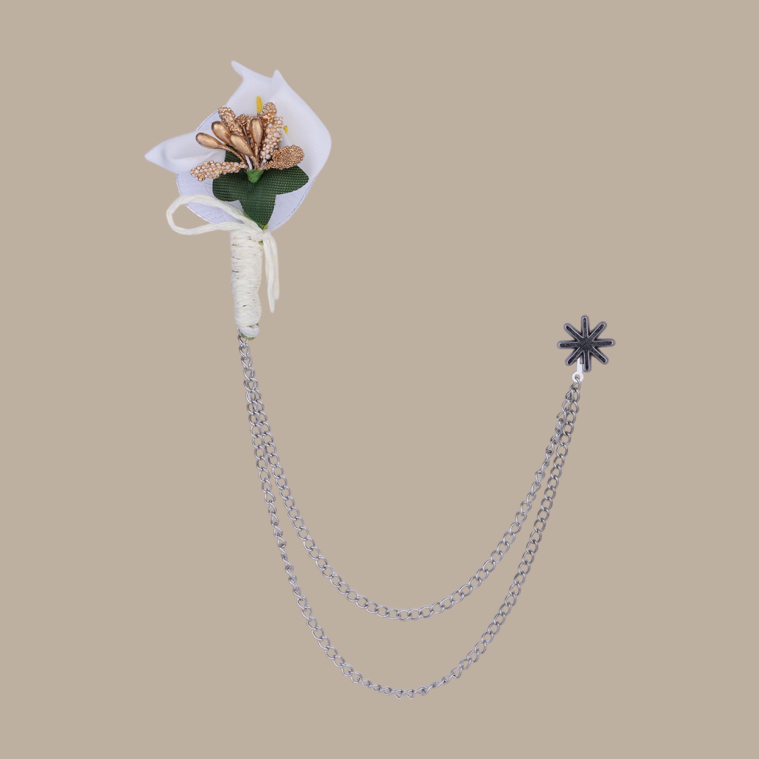 White Flower Pin with Chain