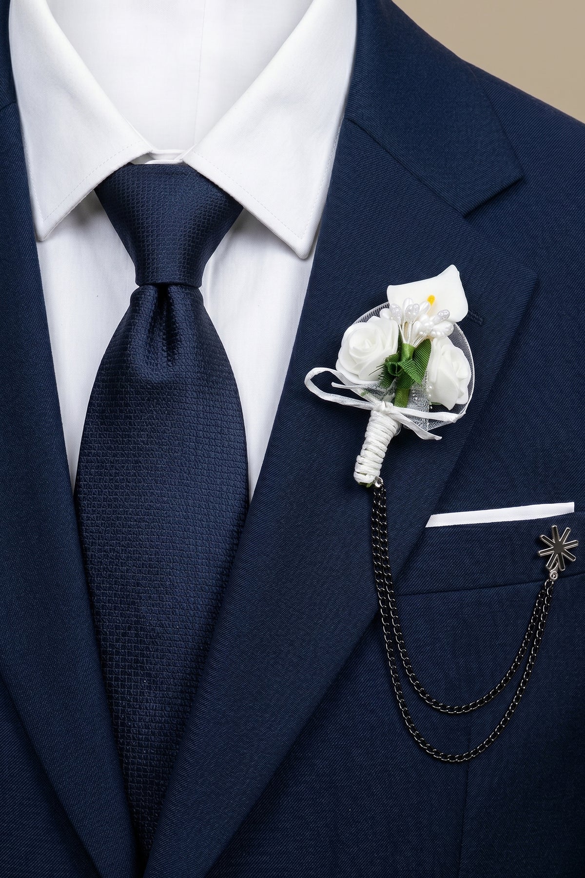 White Flower Pin with Chain